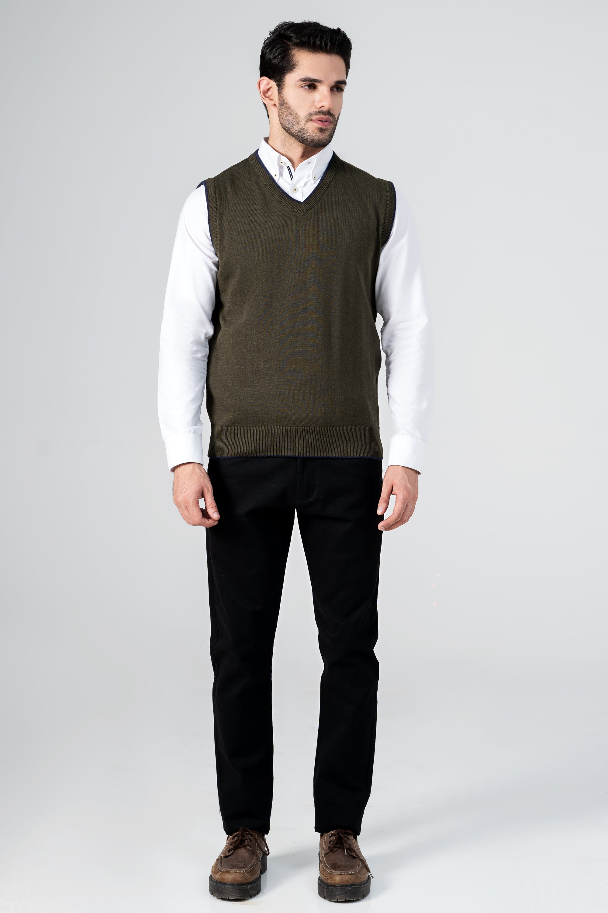 SLEEVELESS V Neck SWEATER OLIVE