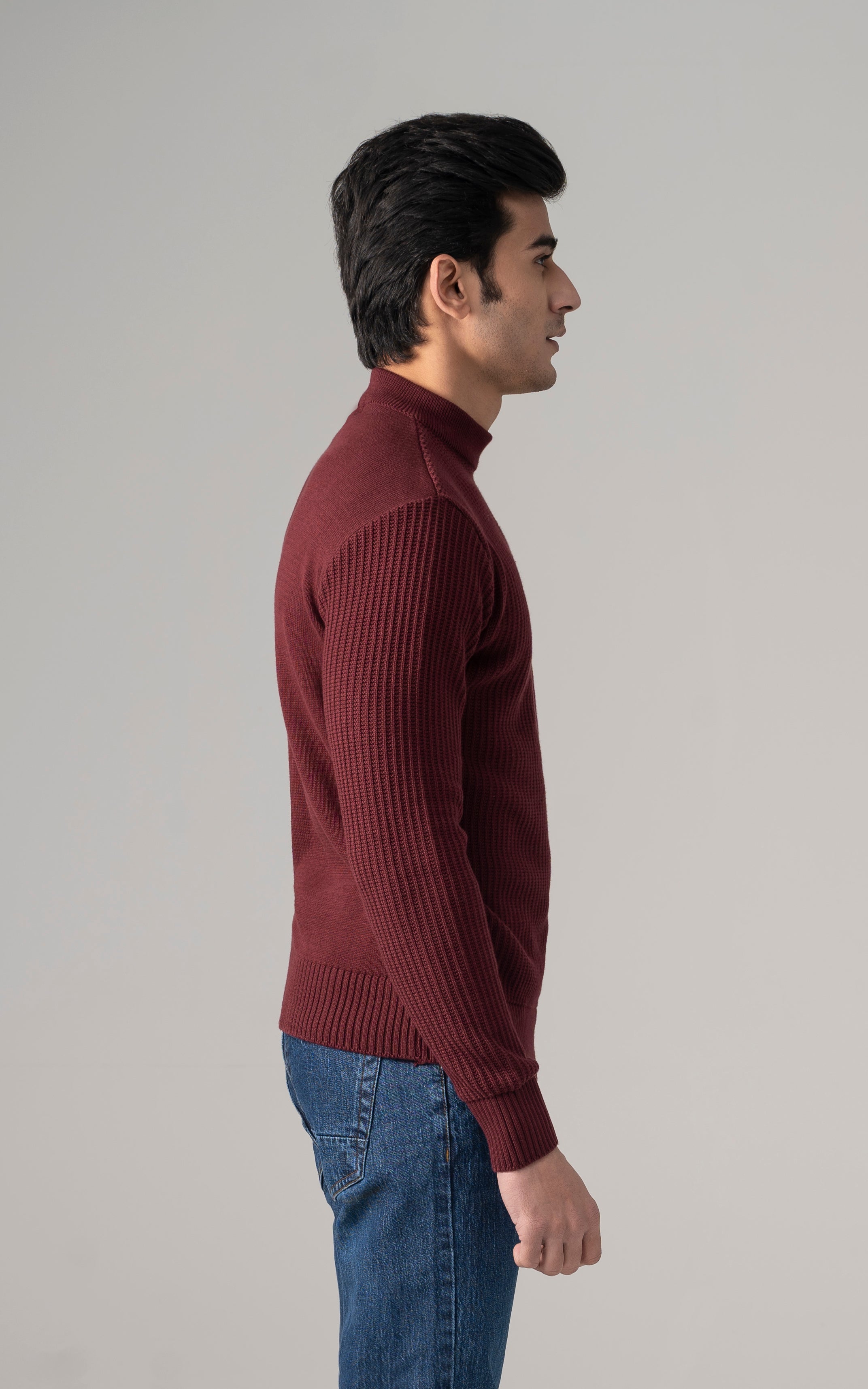 Knitted Mock Neck Maroon
