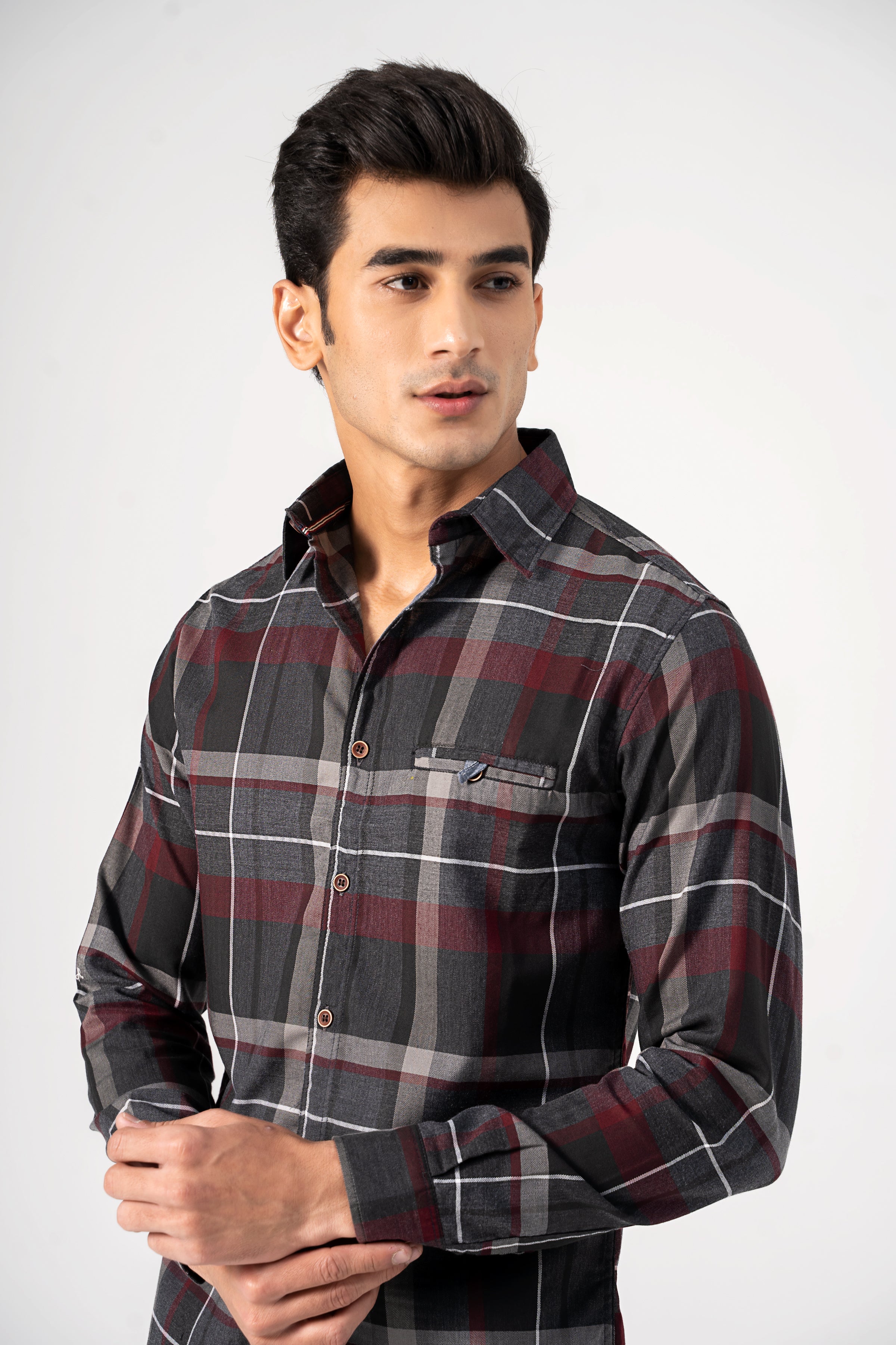 CASUAL SHIRT GREY MAROON
