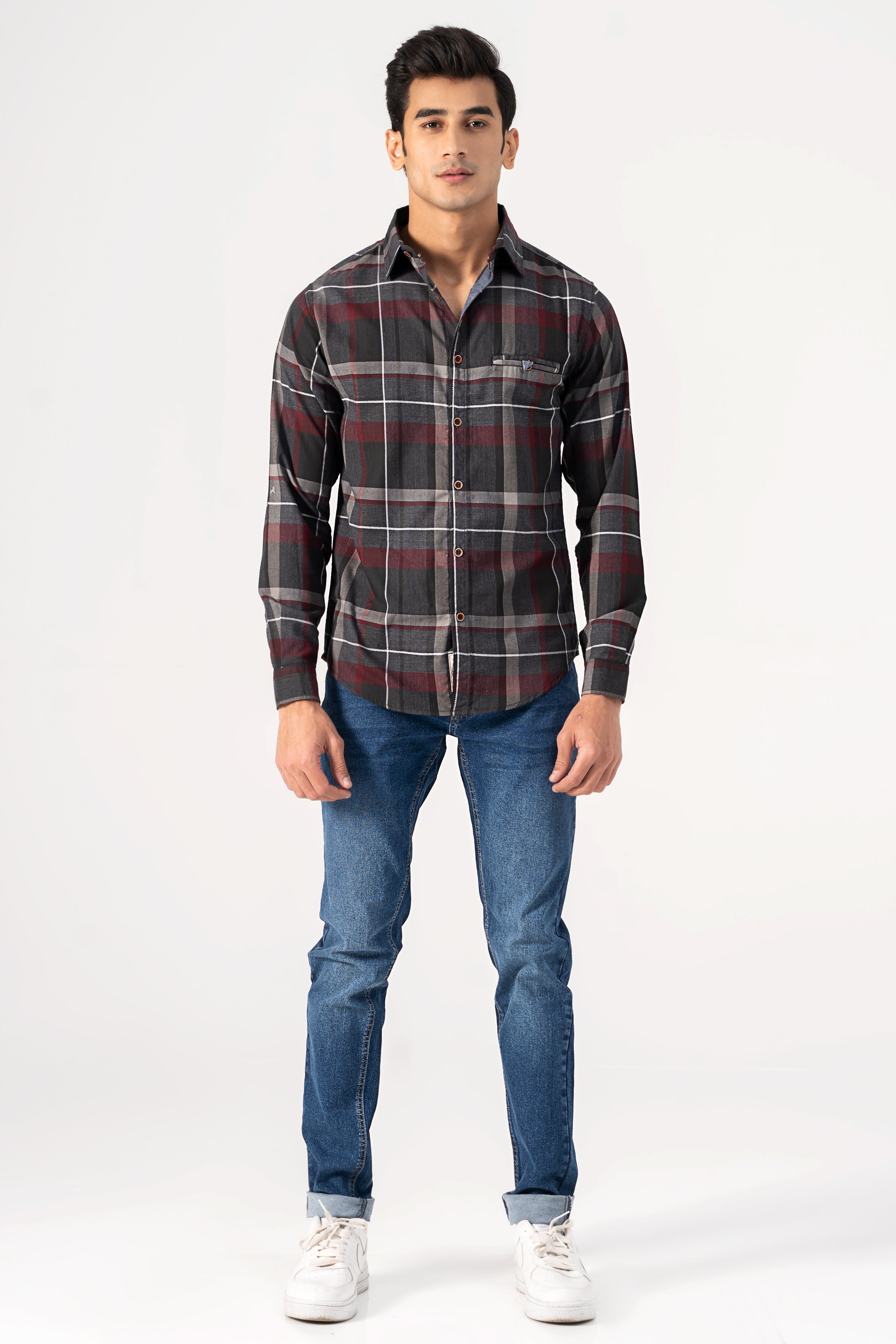 CASUAL SHIRT GREY MAROON