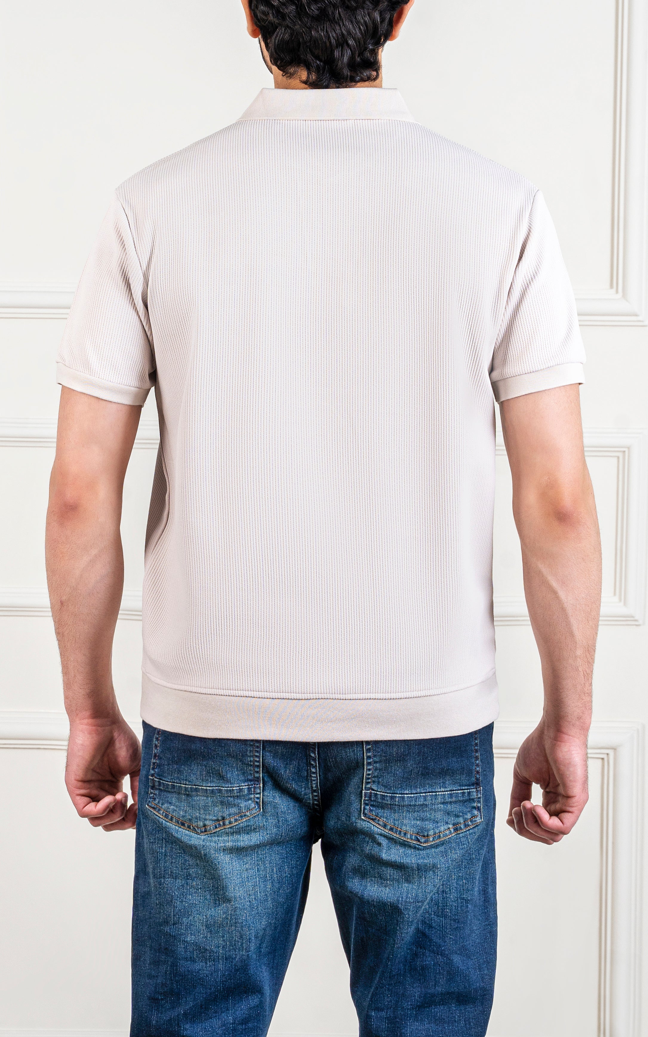 SOLID COLLAR V NECK POLO BEIGE