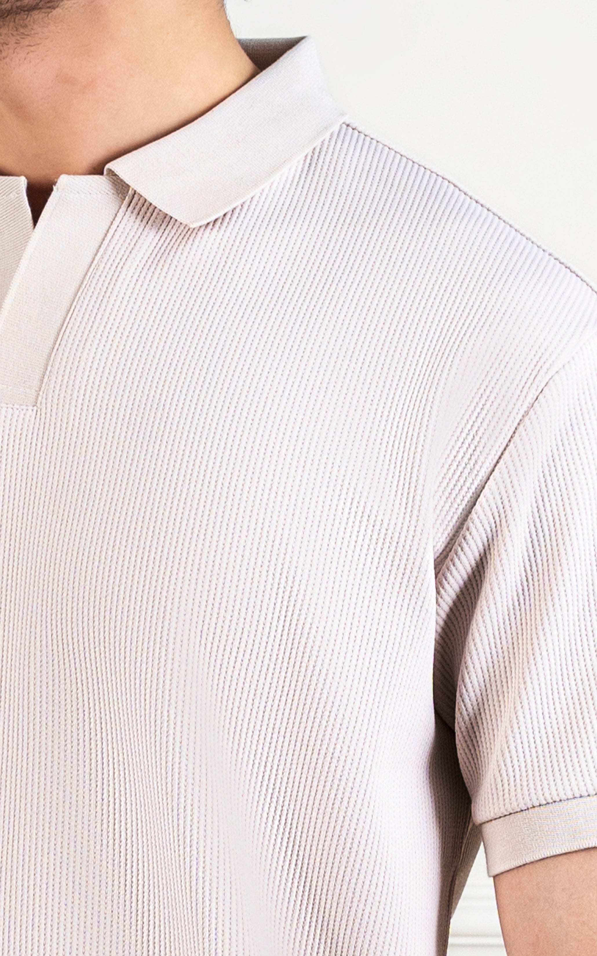 SOLID COLLAR V NECK POLO BEIGE