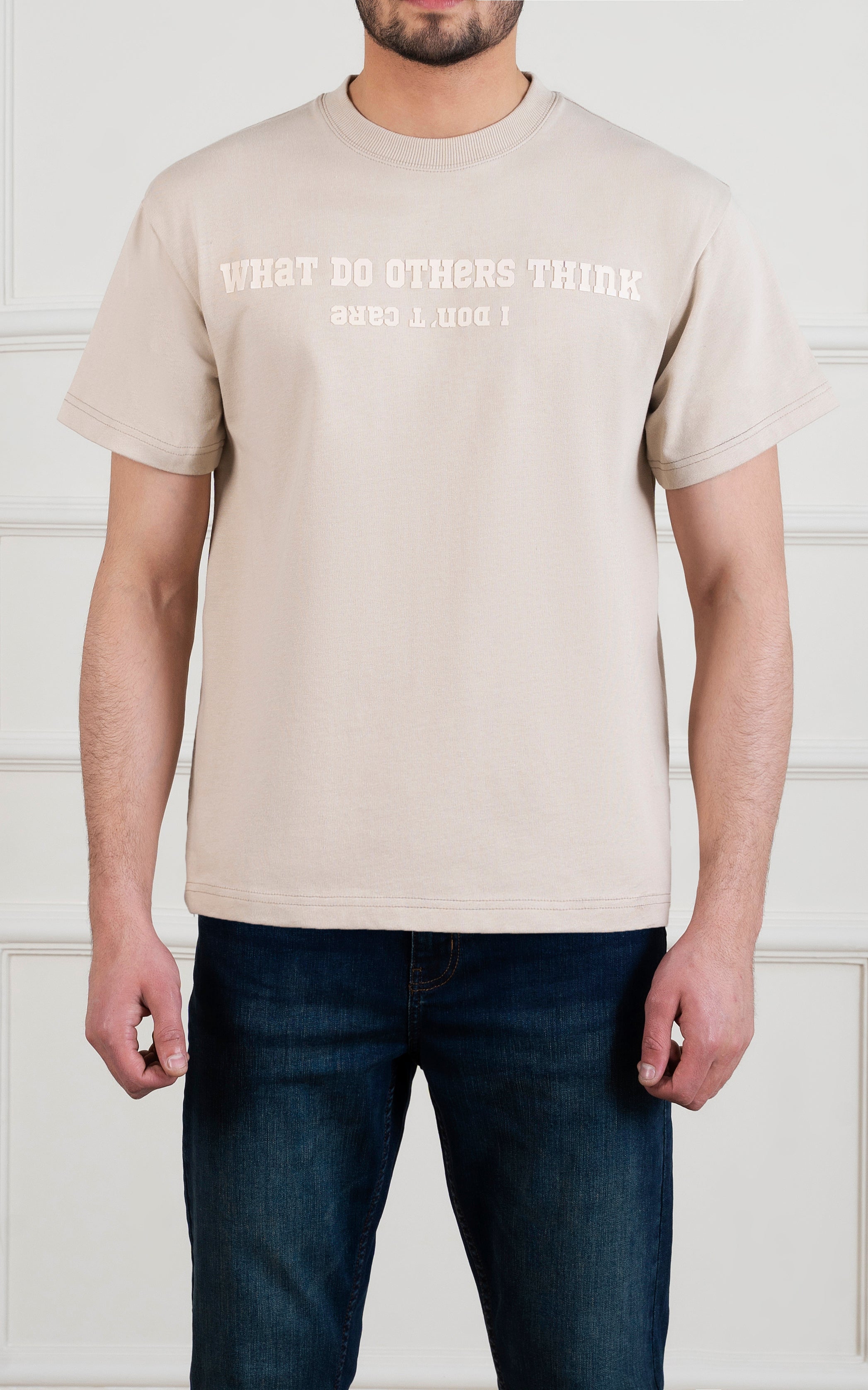 OVER SIZE GRAPHIC T SHIRT BEIGE