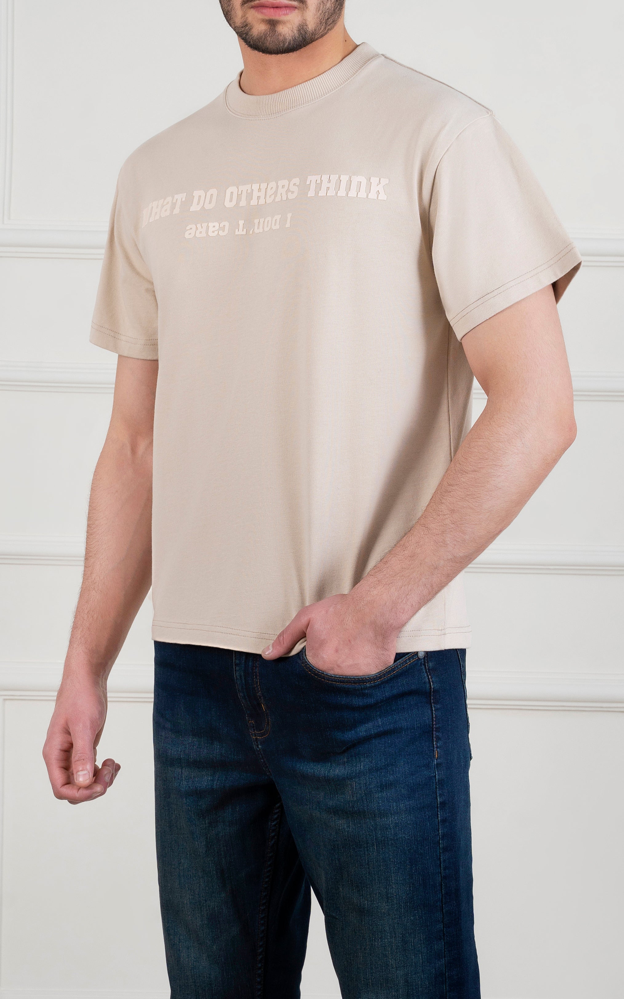 OVER SIZE GRAPHIC T SHIRT BEIGE