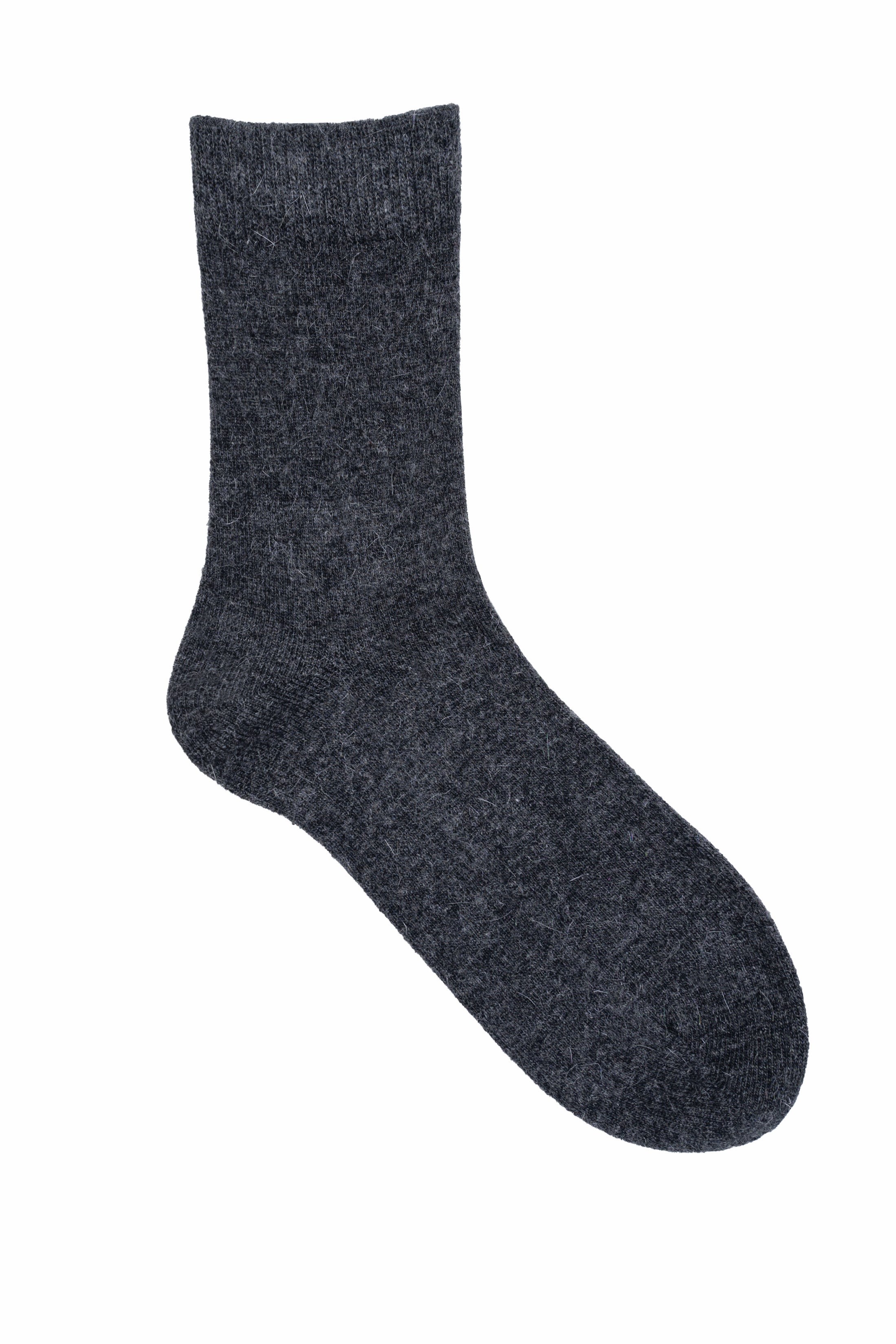 Dark gray wool crew sock with ribbed cuff and textured knit