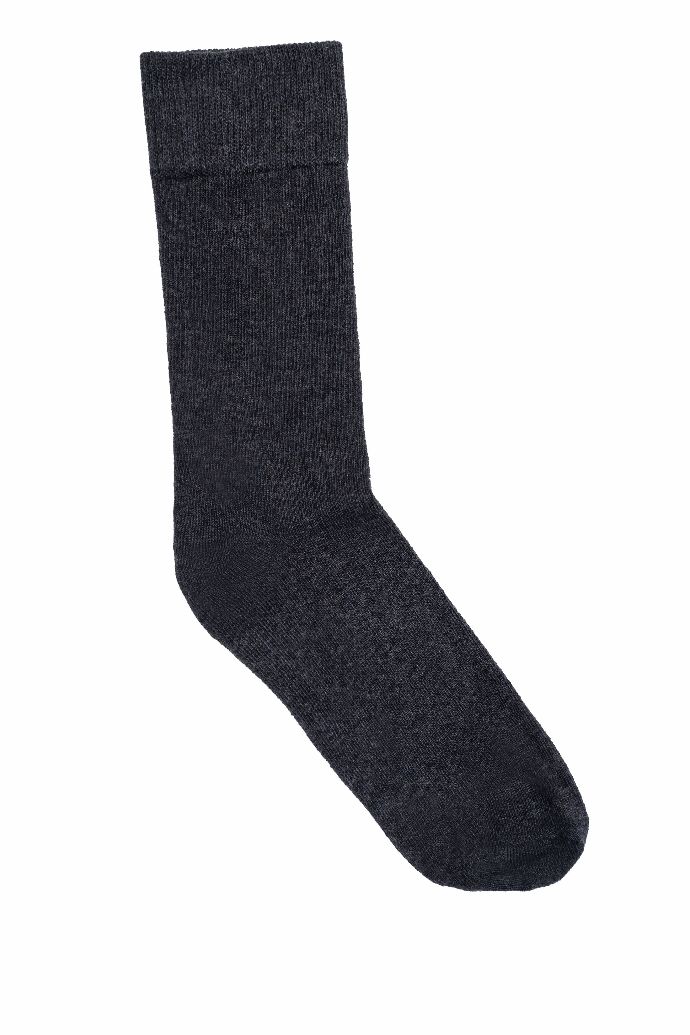 Wool crew socks, dark heathered charcoal knit with ribbed cuff