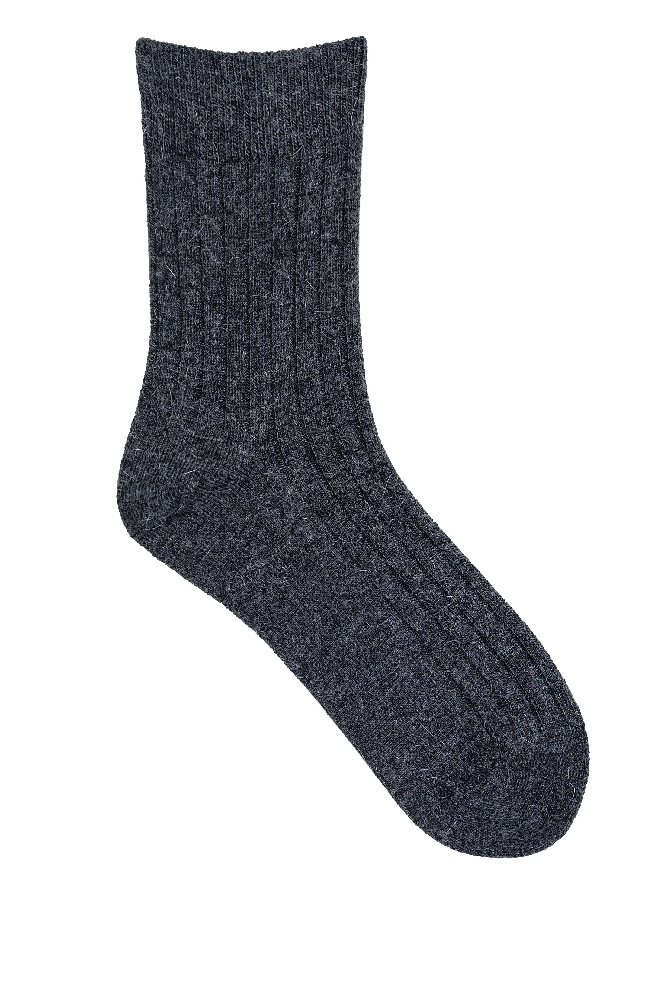 Dark gray wool socks with ribbed knit cuff and toe