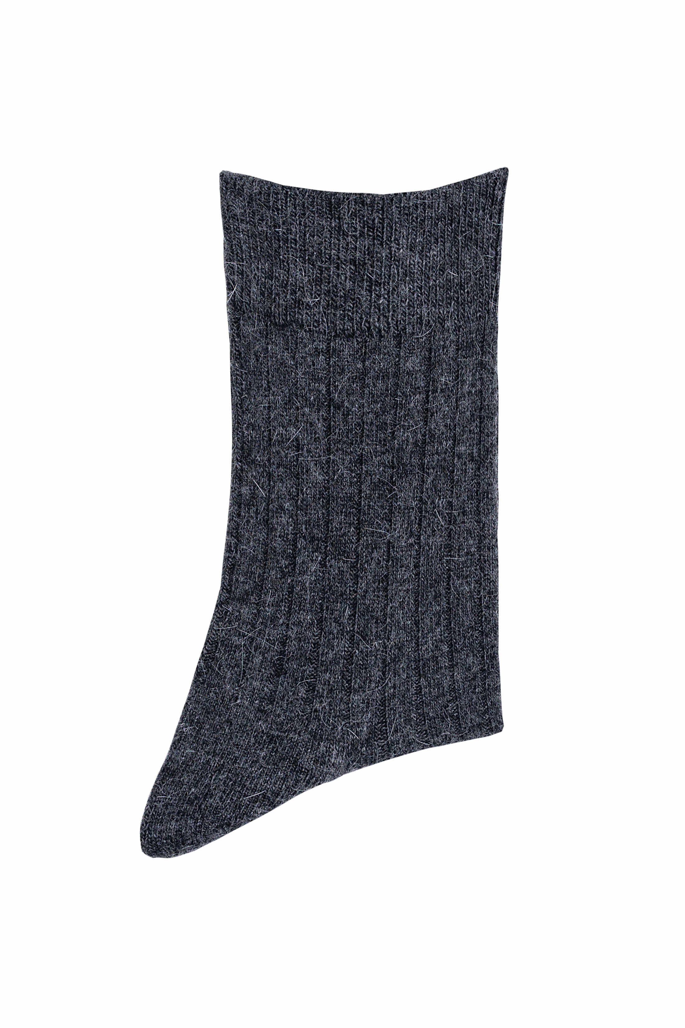 Dark gray wool socks with ribbed knit cuff, ankle length