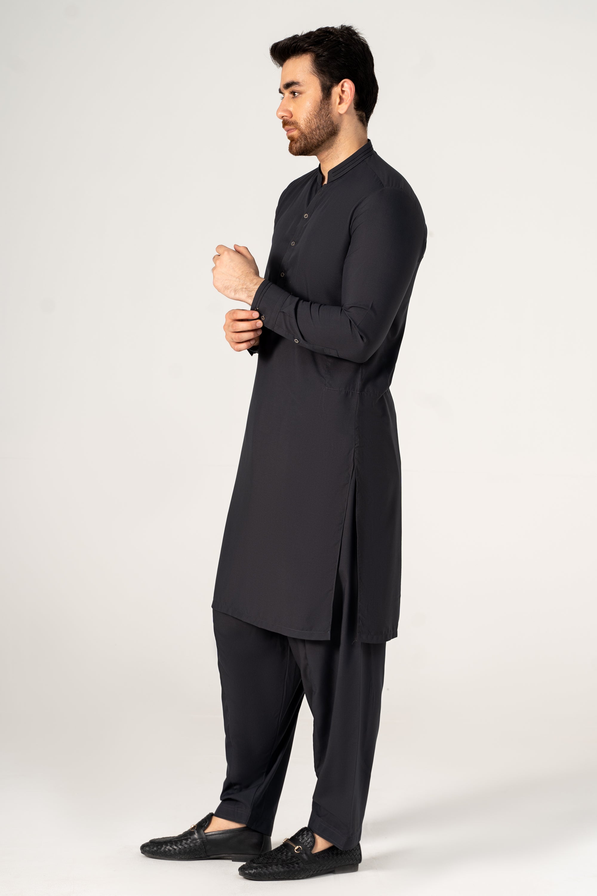 WASH AND WEAR KAMEEZ SHALWAR DARK GREY