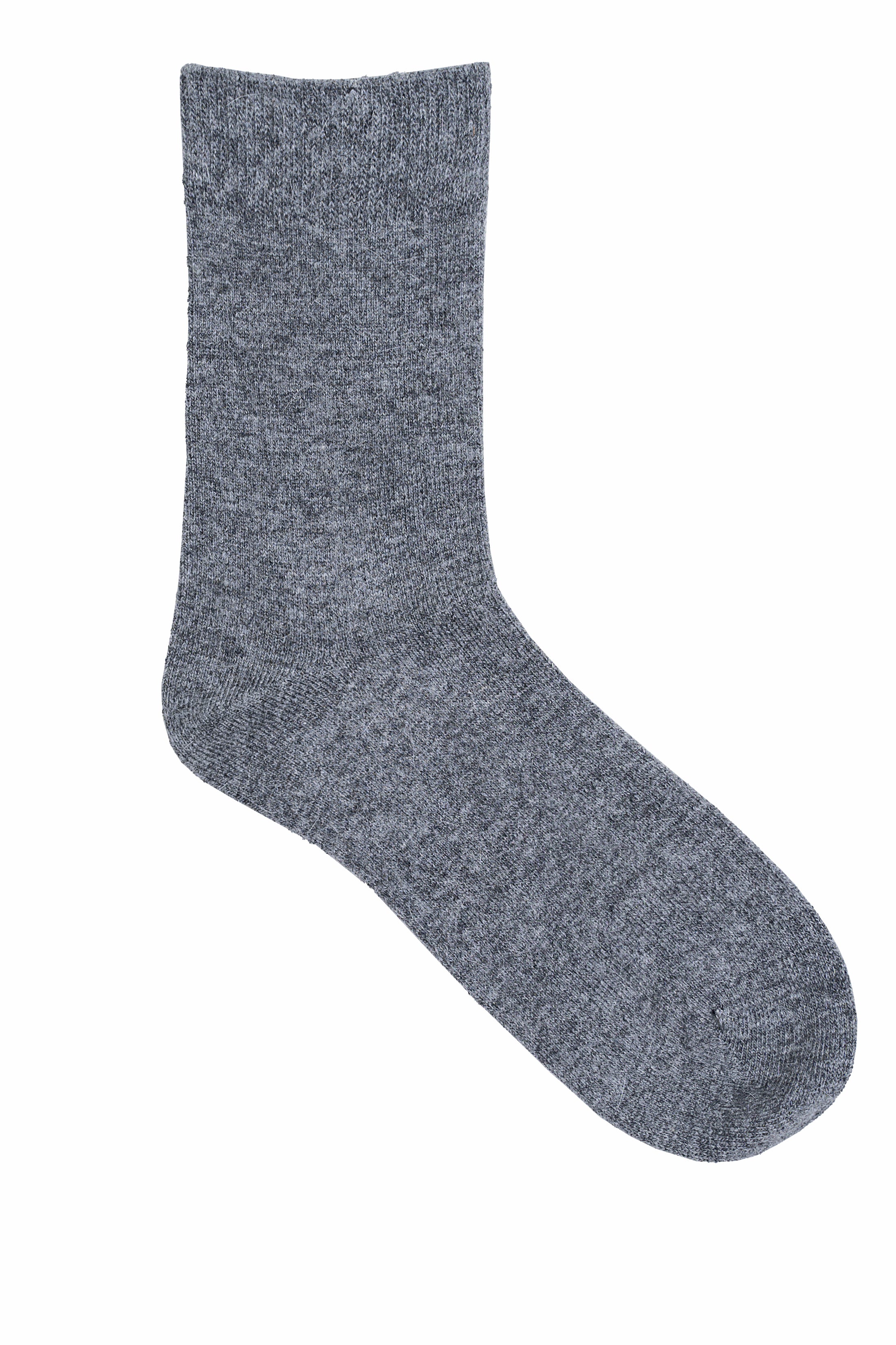 Wool socks, heather gray-blue crew sock with ribbed cuff