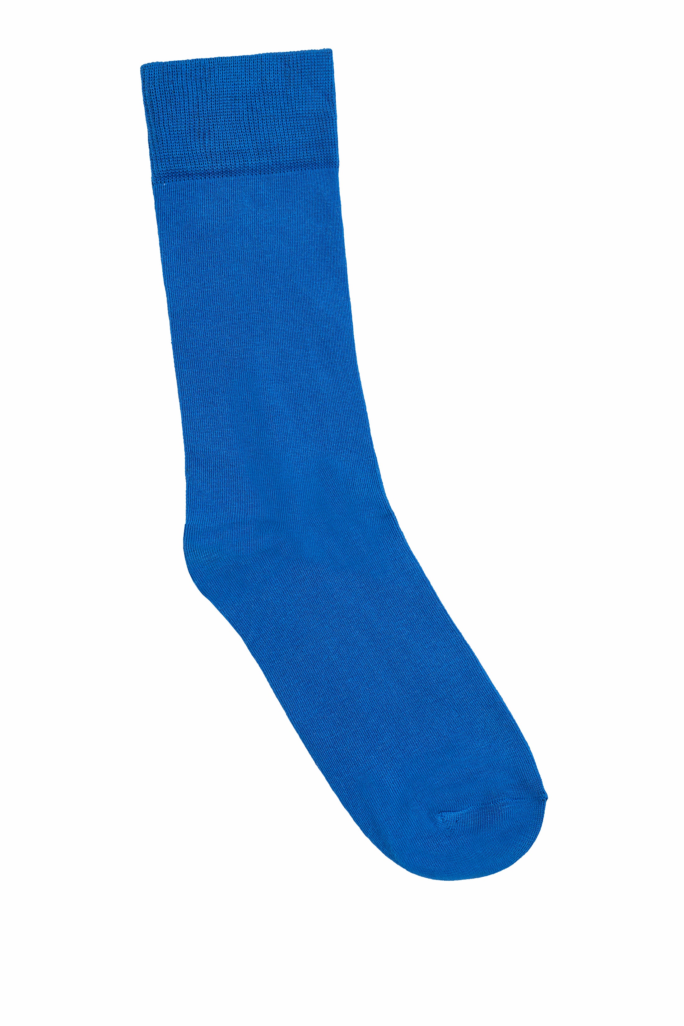 Blue wool crew sock with ribbed cuff