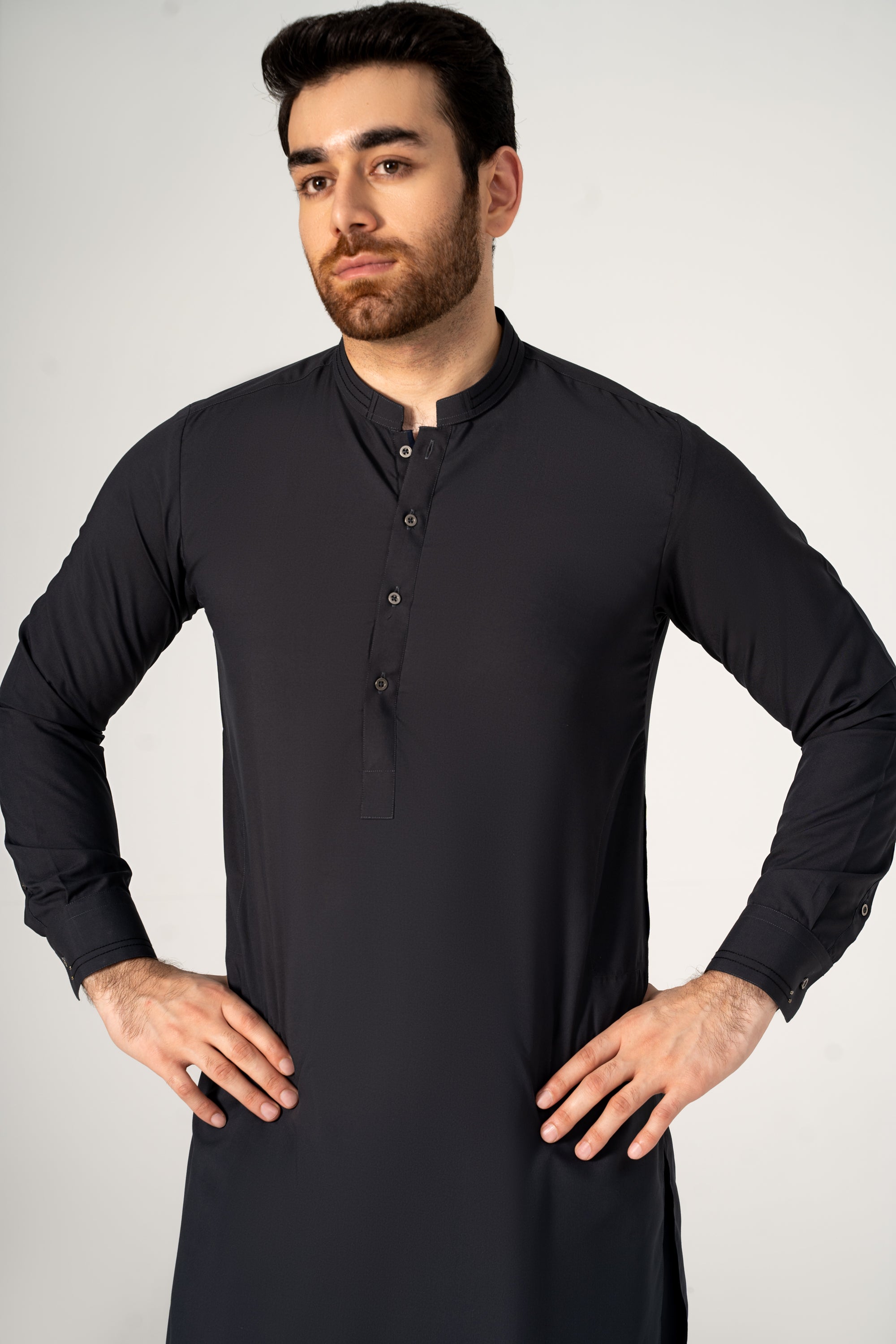 WASH AND WEAR KAMEEZ SHALWAR DARK GREY