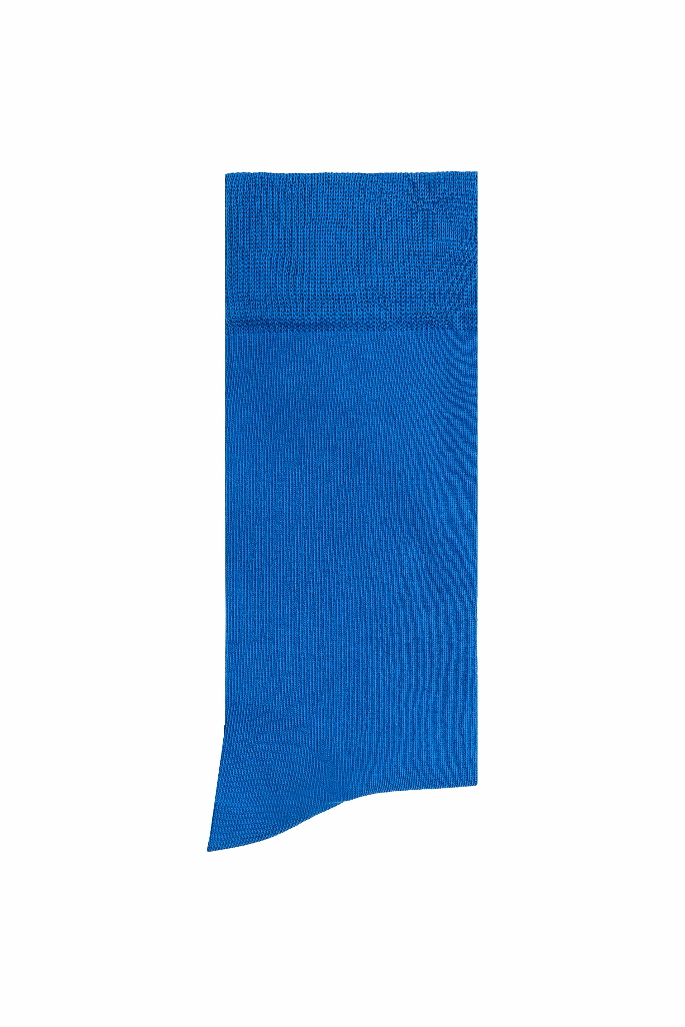 Blue wool crew sock showing smooth leg and cuff top