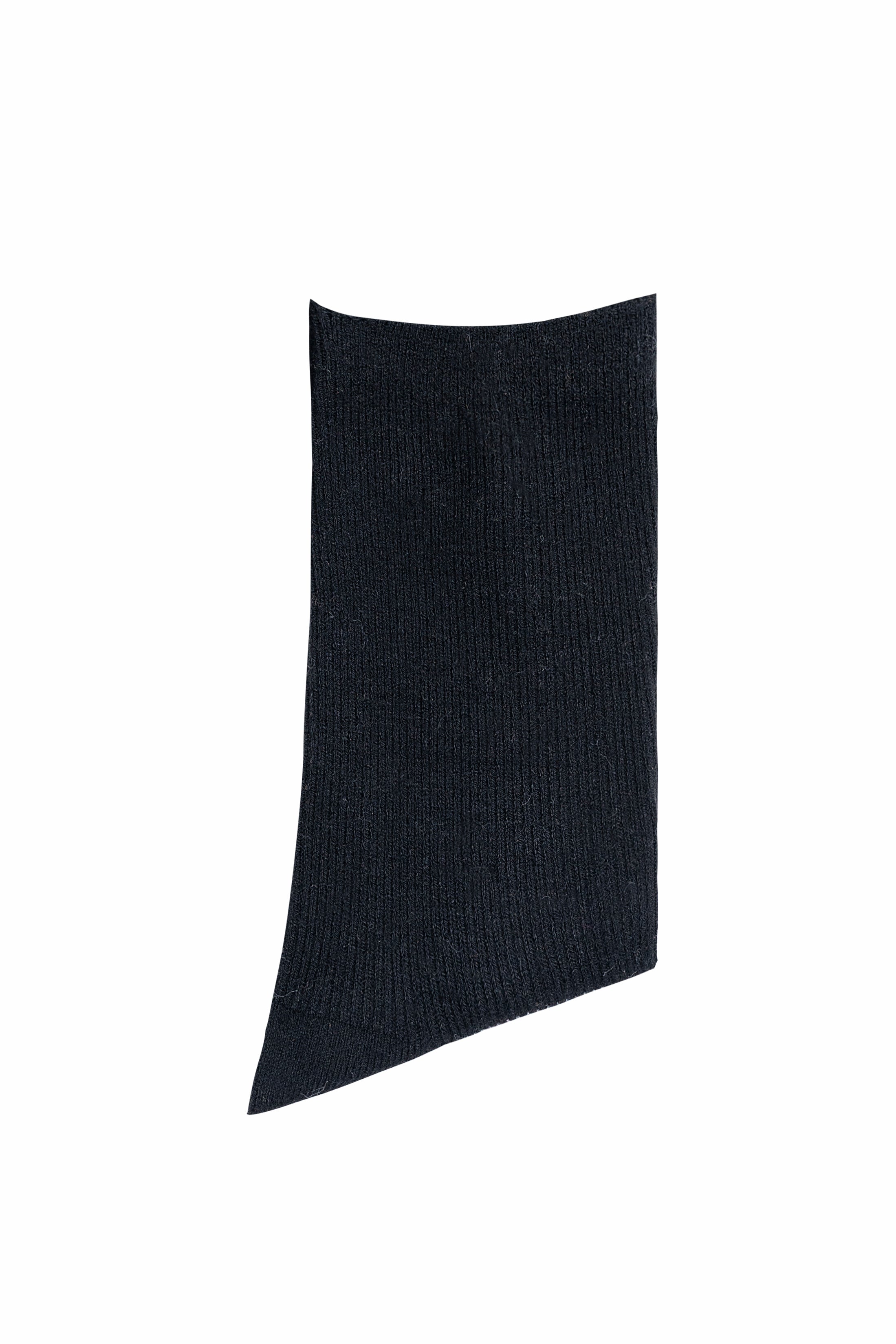 Dark wool crew sock, side view showing ribbed texture and stitched toe
