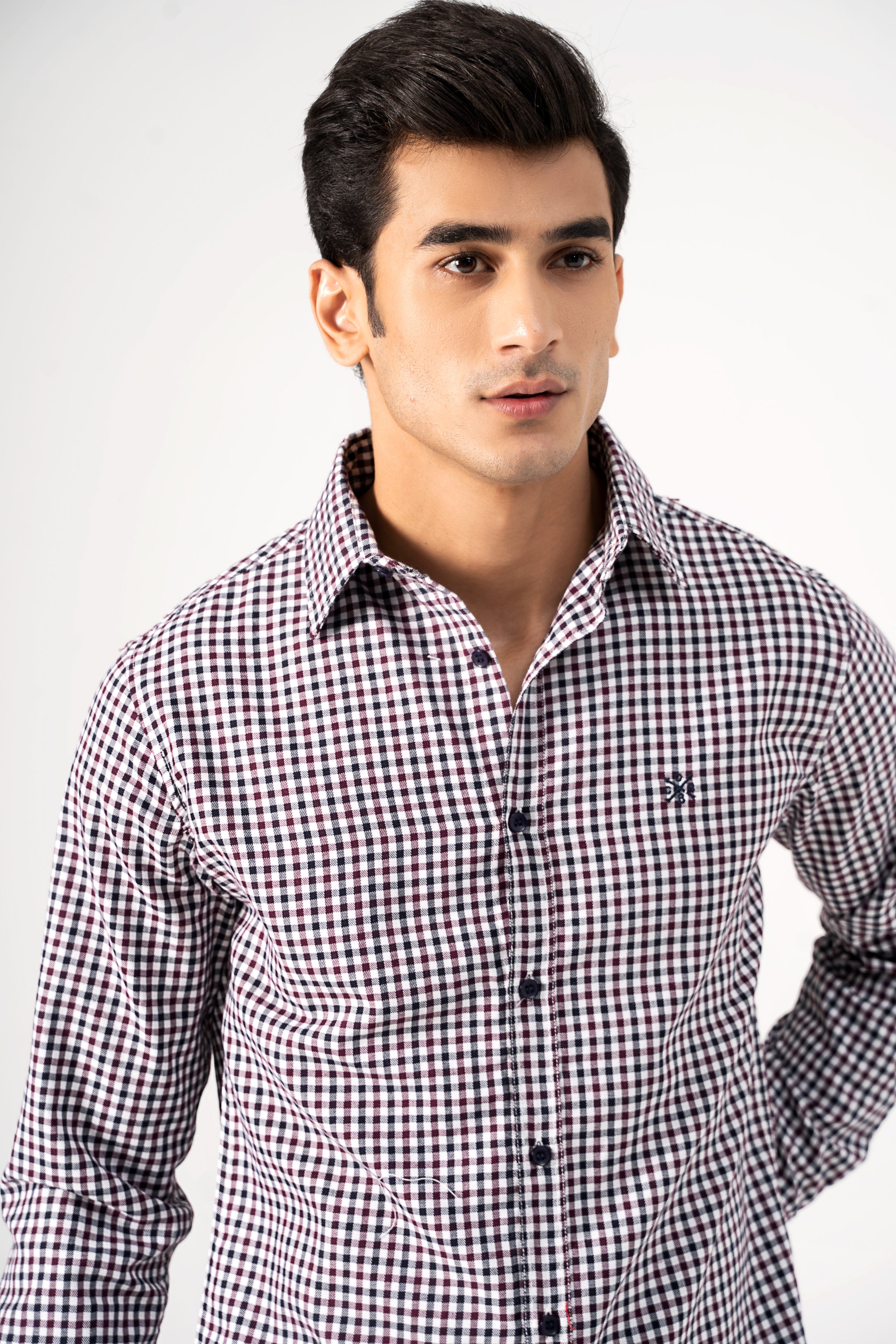 CASUAL SHIRT NAVY MAROON CHECK