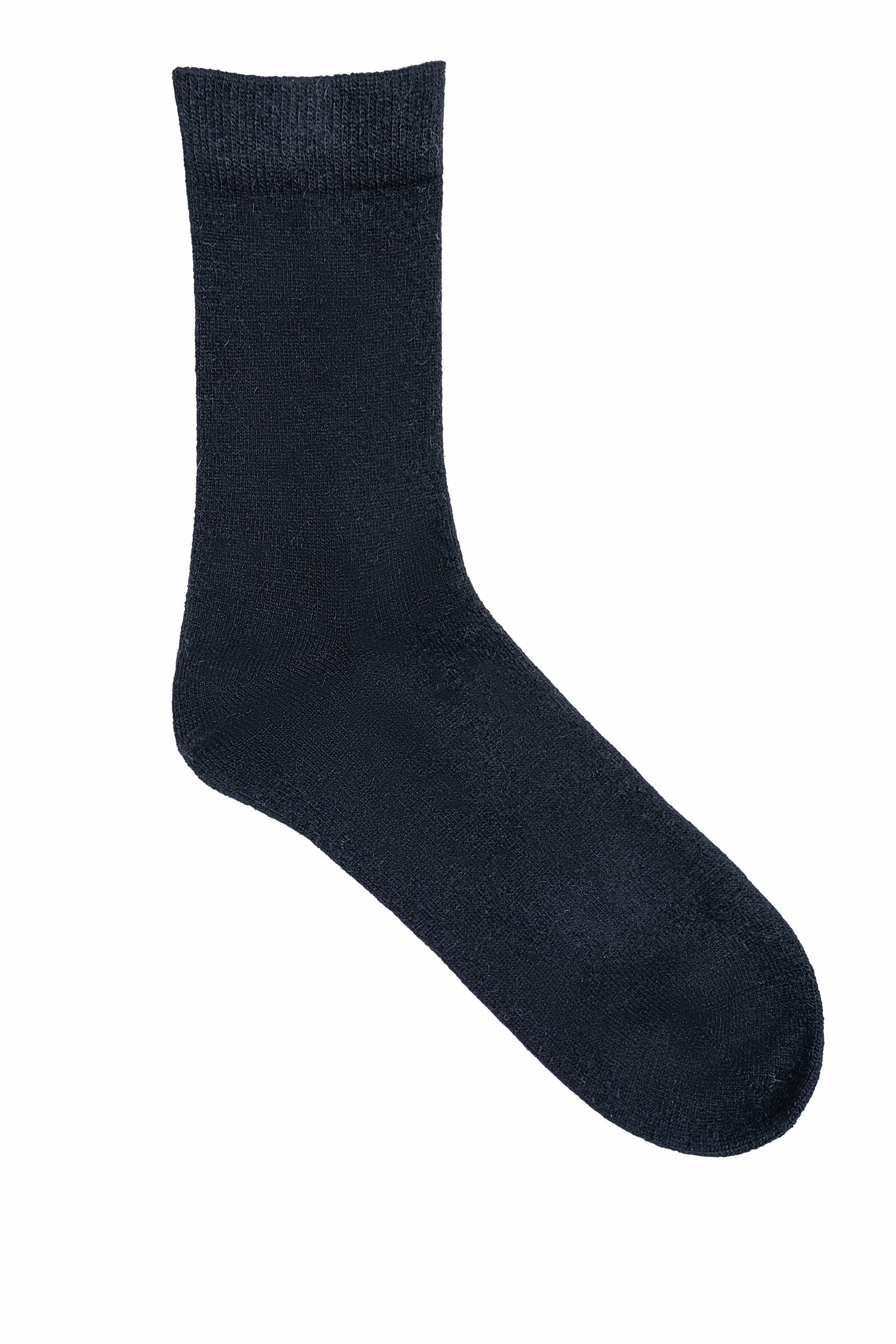 Dark navy wool crew sock with ribbed cuff