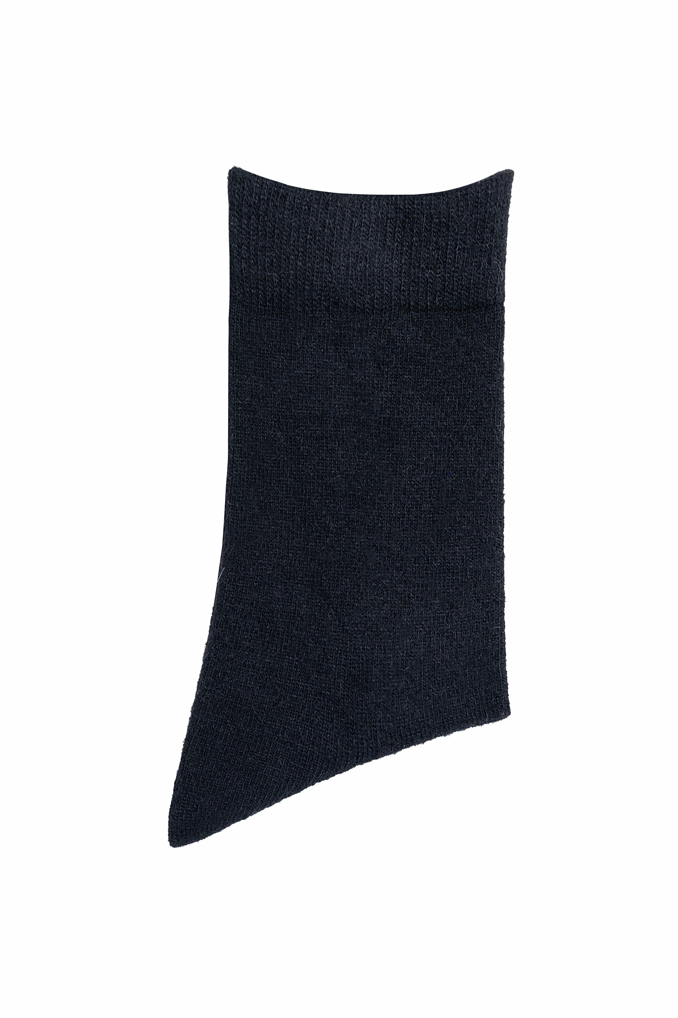 Dark navy wool crew sock, side view, ribbed cuff