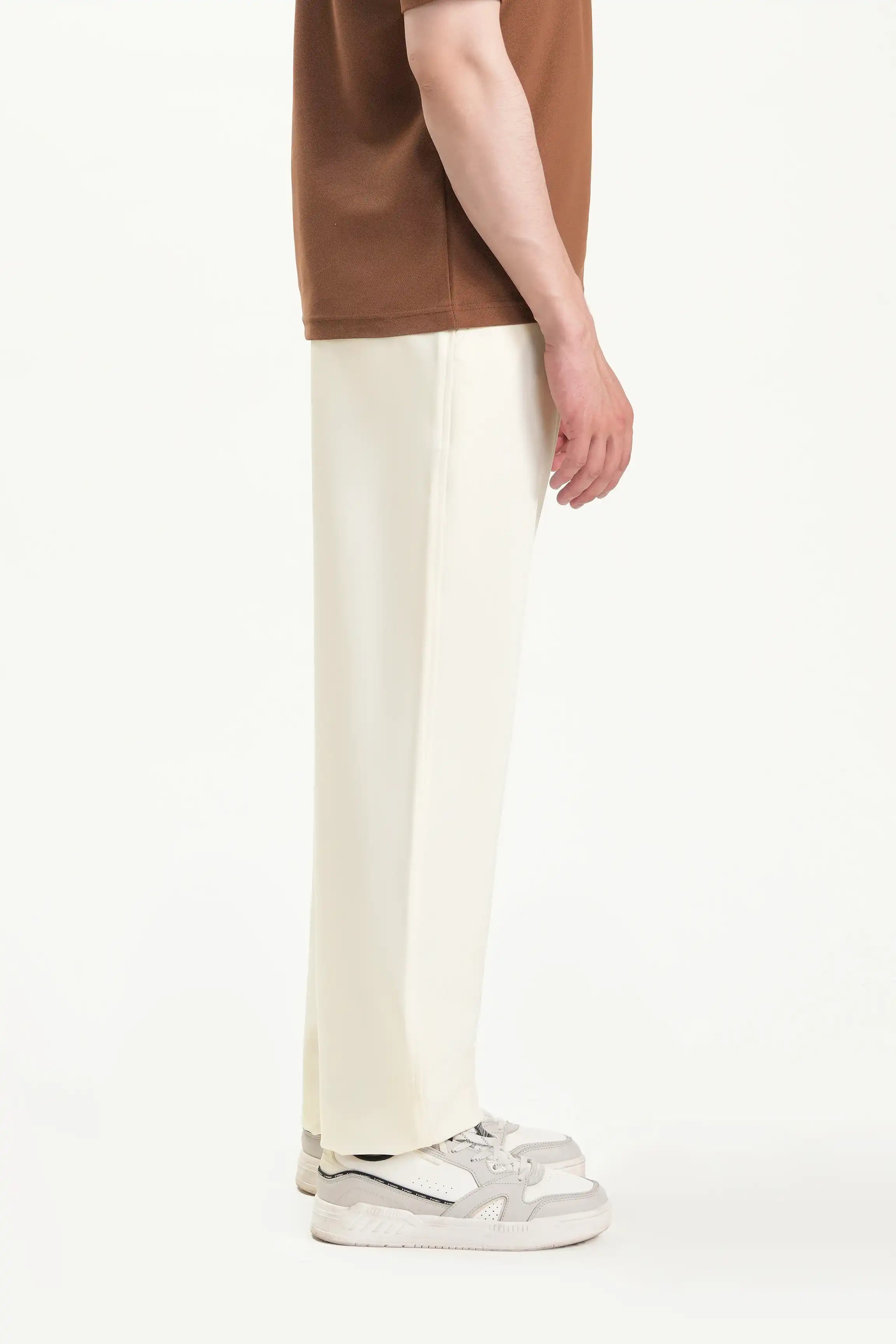 ELASTICATED WAIST CASUAL PANT OFF WHITE