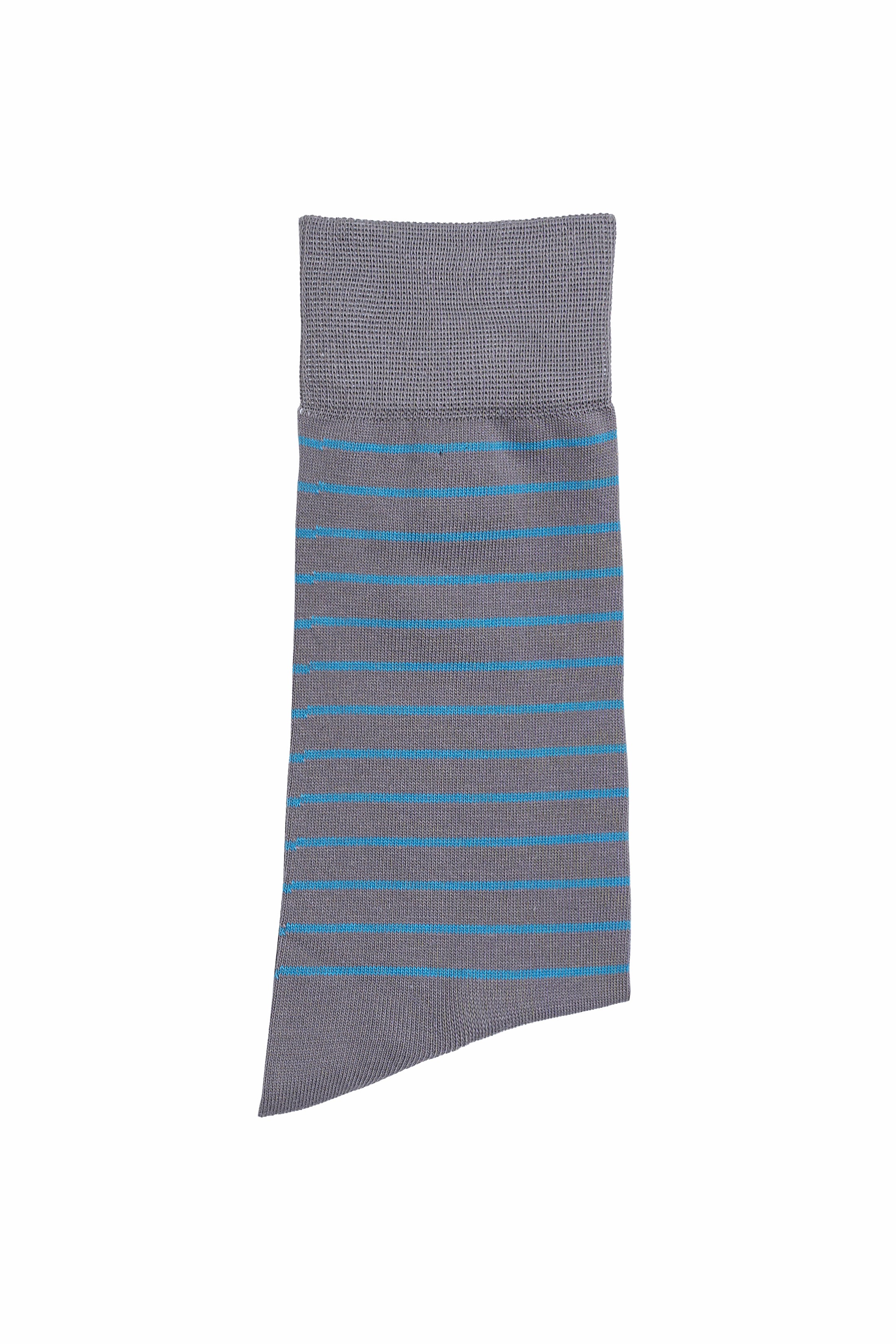 Wool socks dark gray with blue stripe bands from cuff to toe