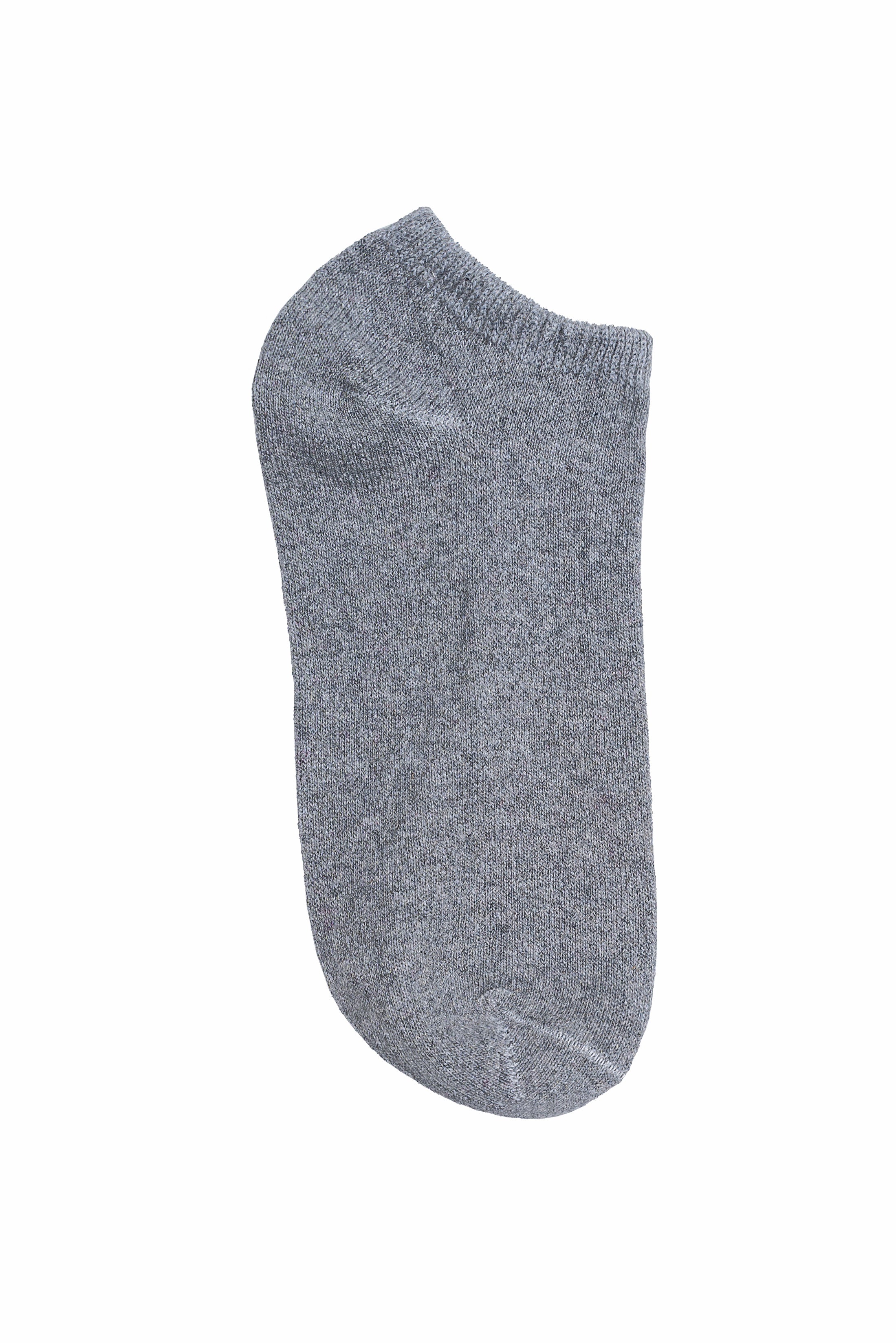 Gray ankle socks with ribbed cuff, smooth knit body