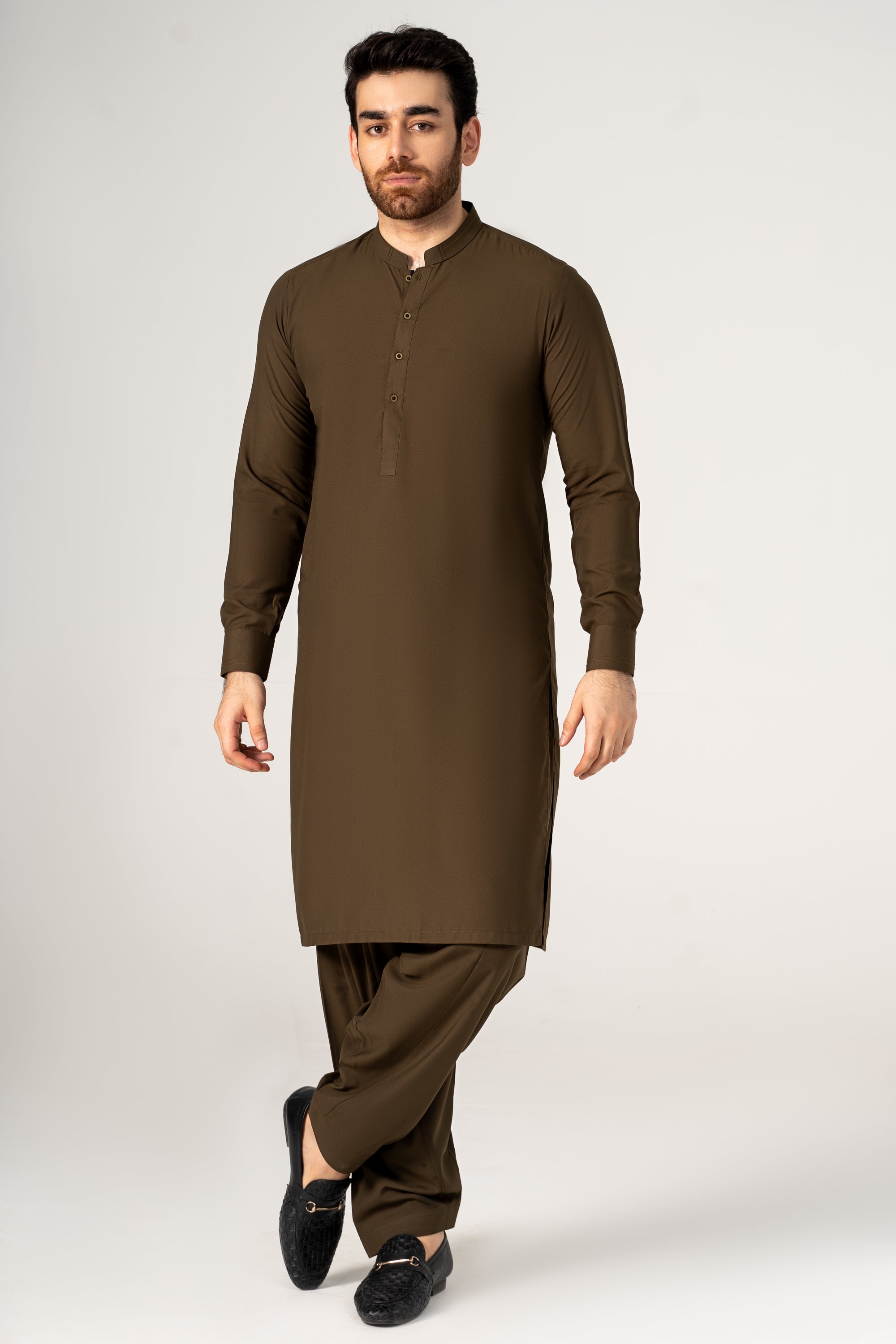 WASH AND WEAR KAMEEZ SHALWAR DARK OLIVE