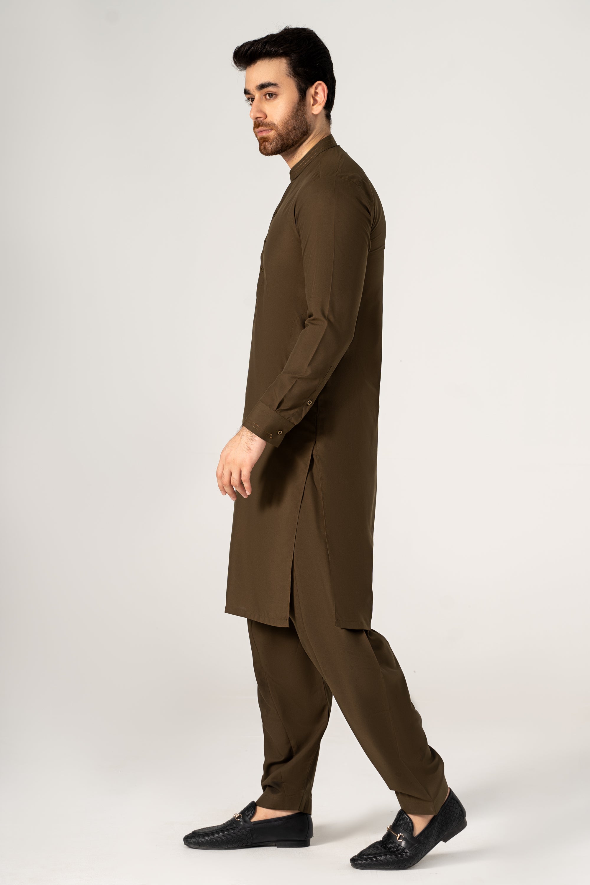 WASH AND WEAR KAMEEZ SHALWAR DARK OLIVE