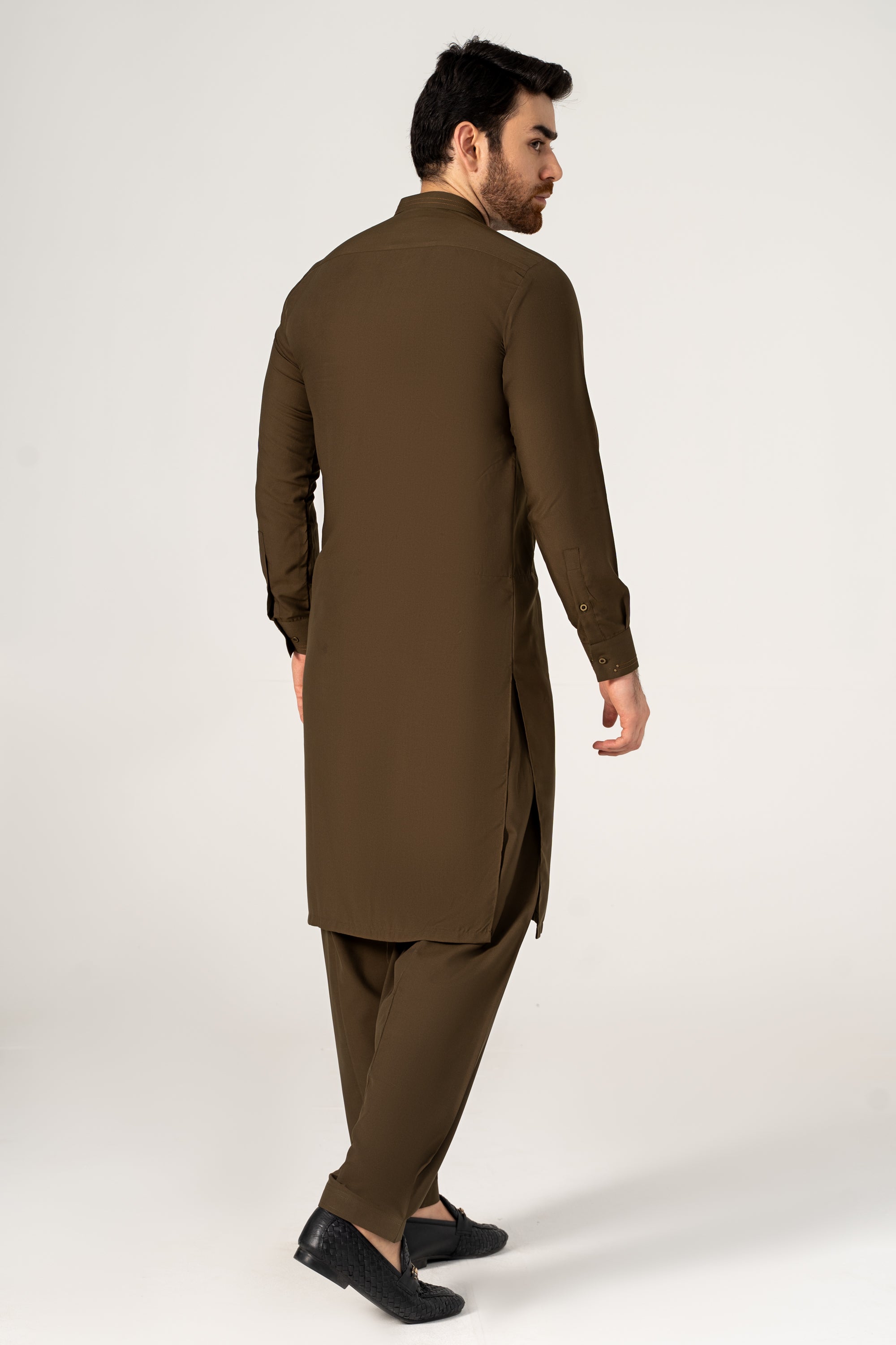 WASH AND WEAR KAMEEZ SHALWAR DARK OLIVE