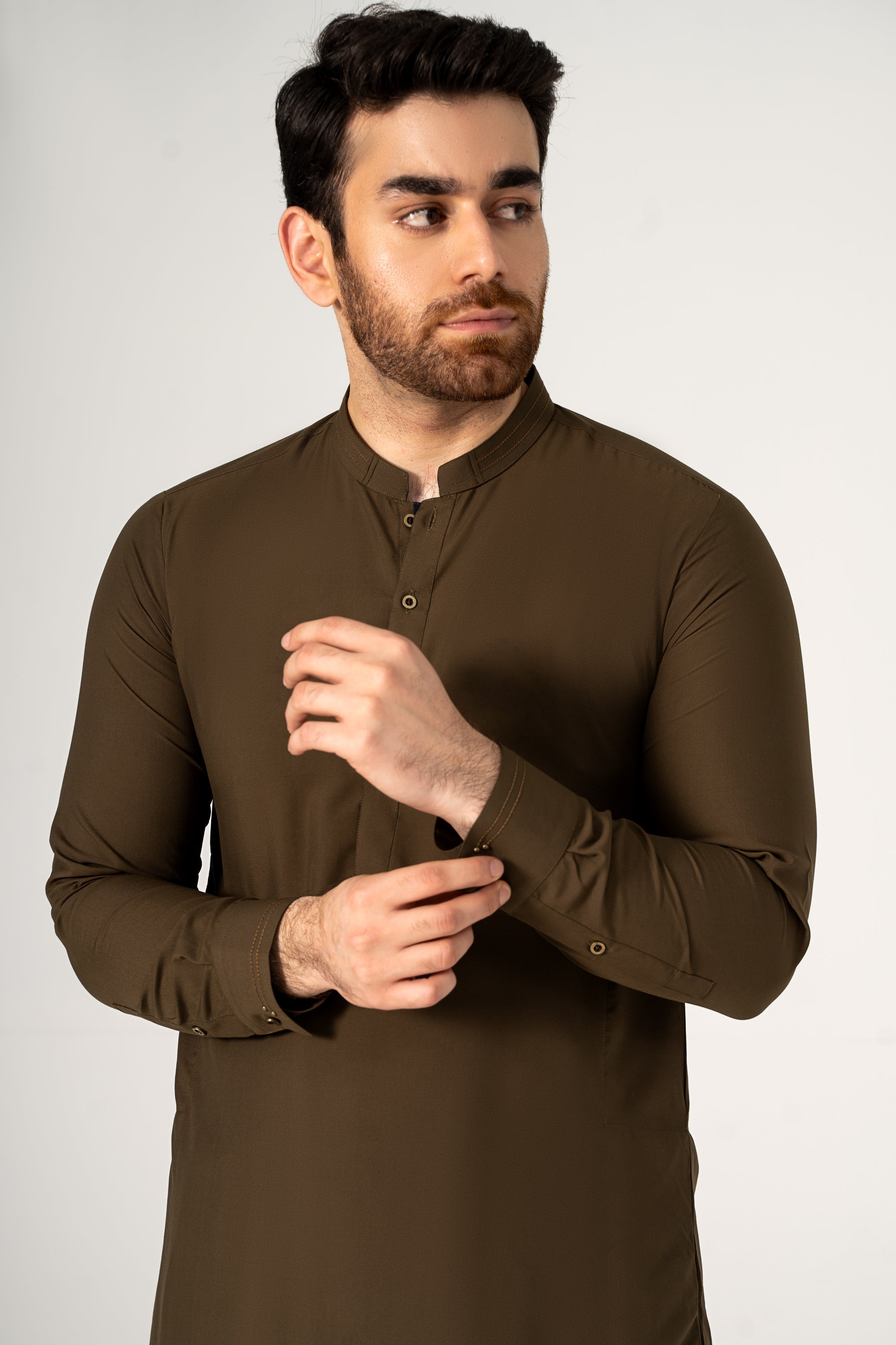 WASH AND WEAR KAMEEZ SHALWAR DARK OLIVE