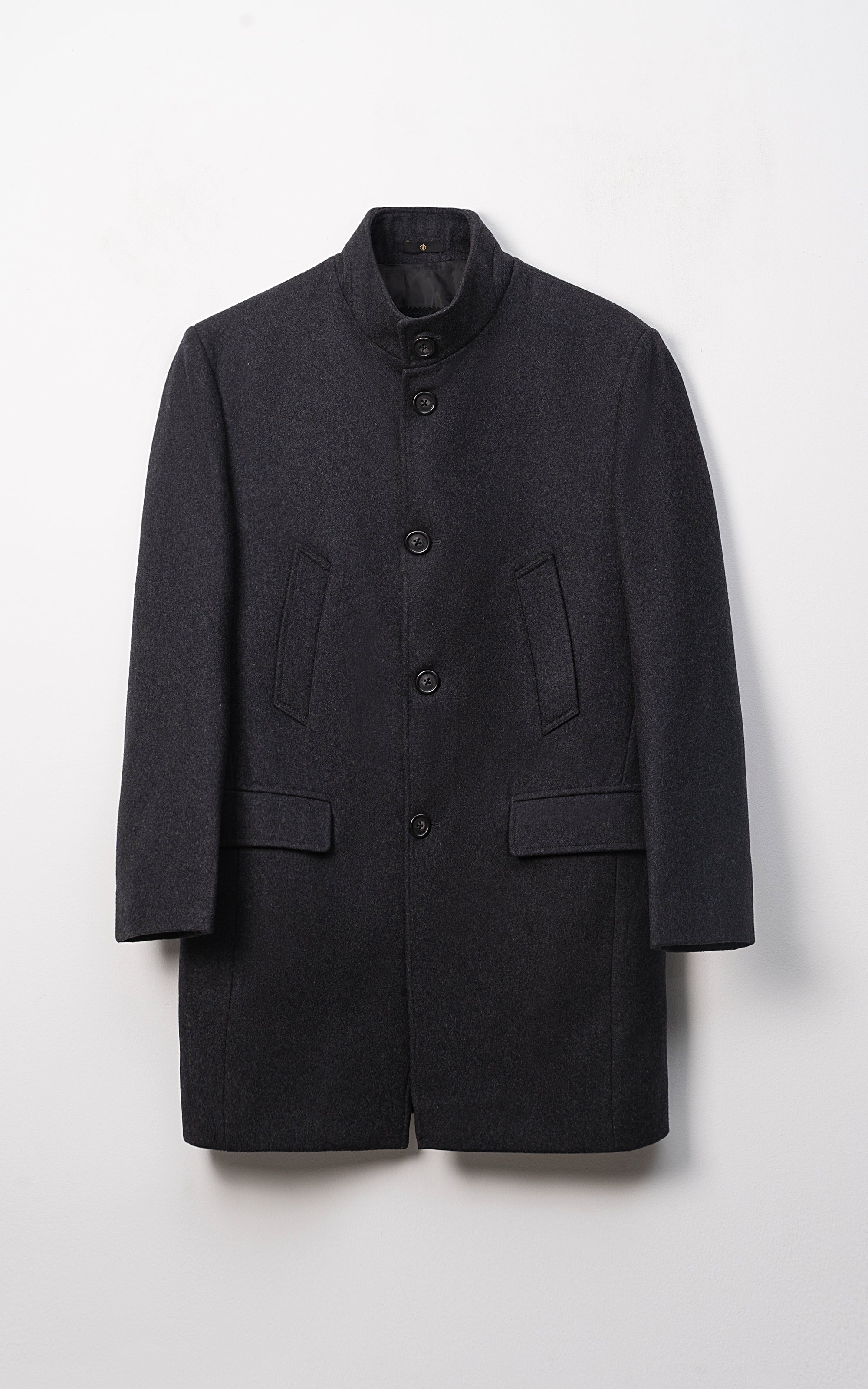 MEN'S LONG WOOL COAT DARK CHARCOAL