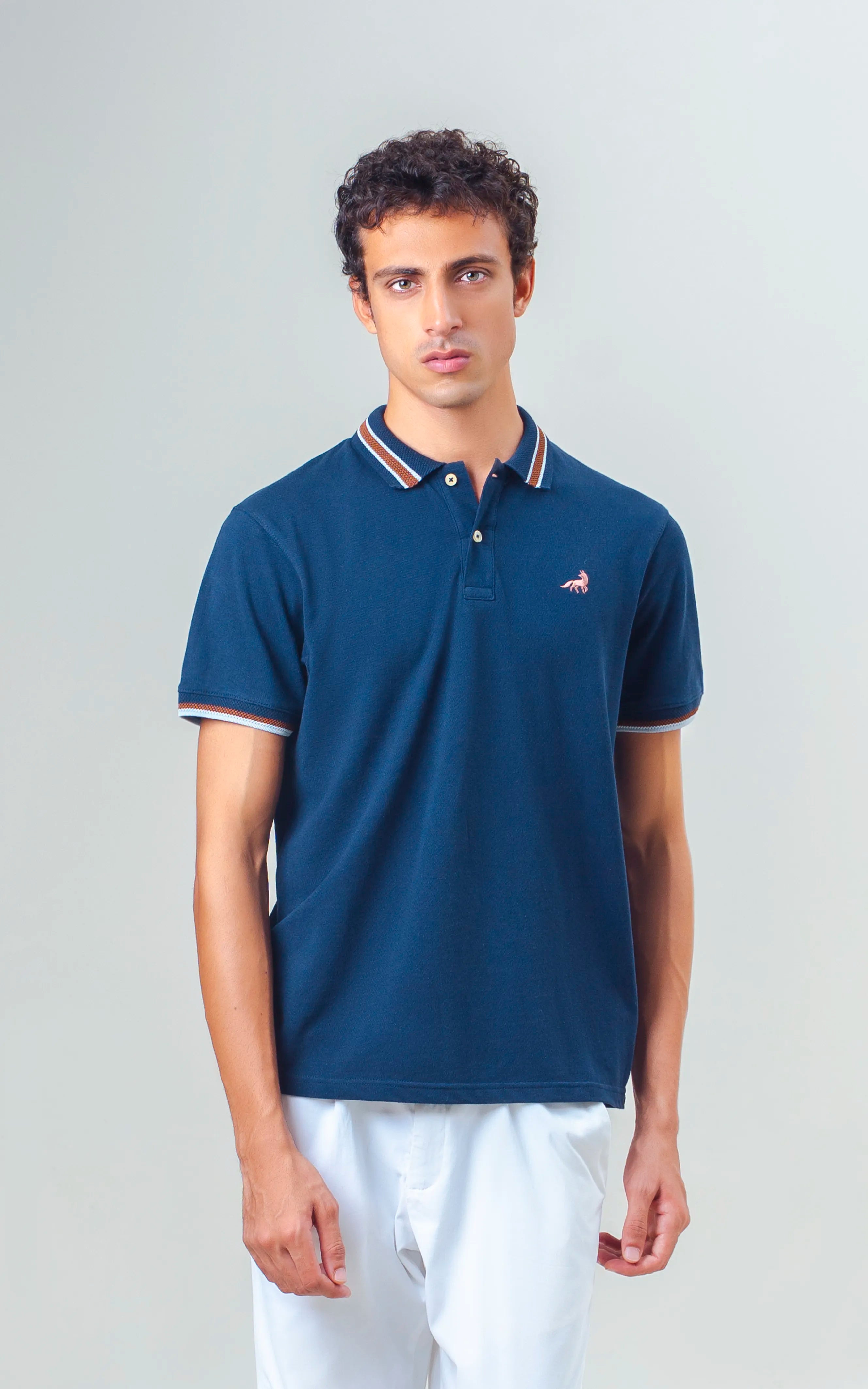 JACQUARD TIPPING COLLAR POLO NAVY