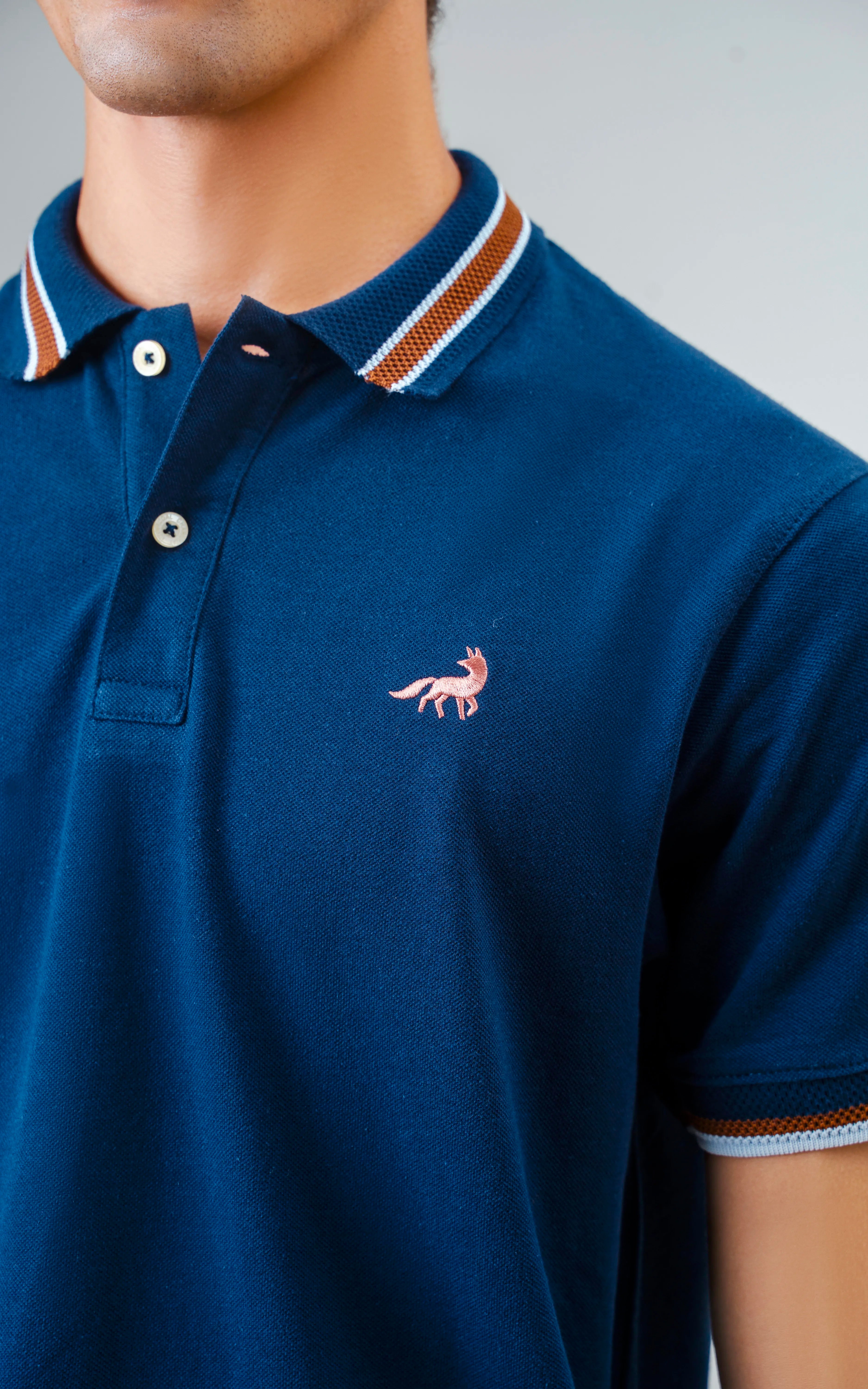 JACQUARD TIPPING COLLAR POLO NAVY