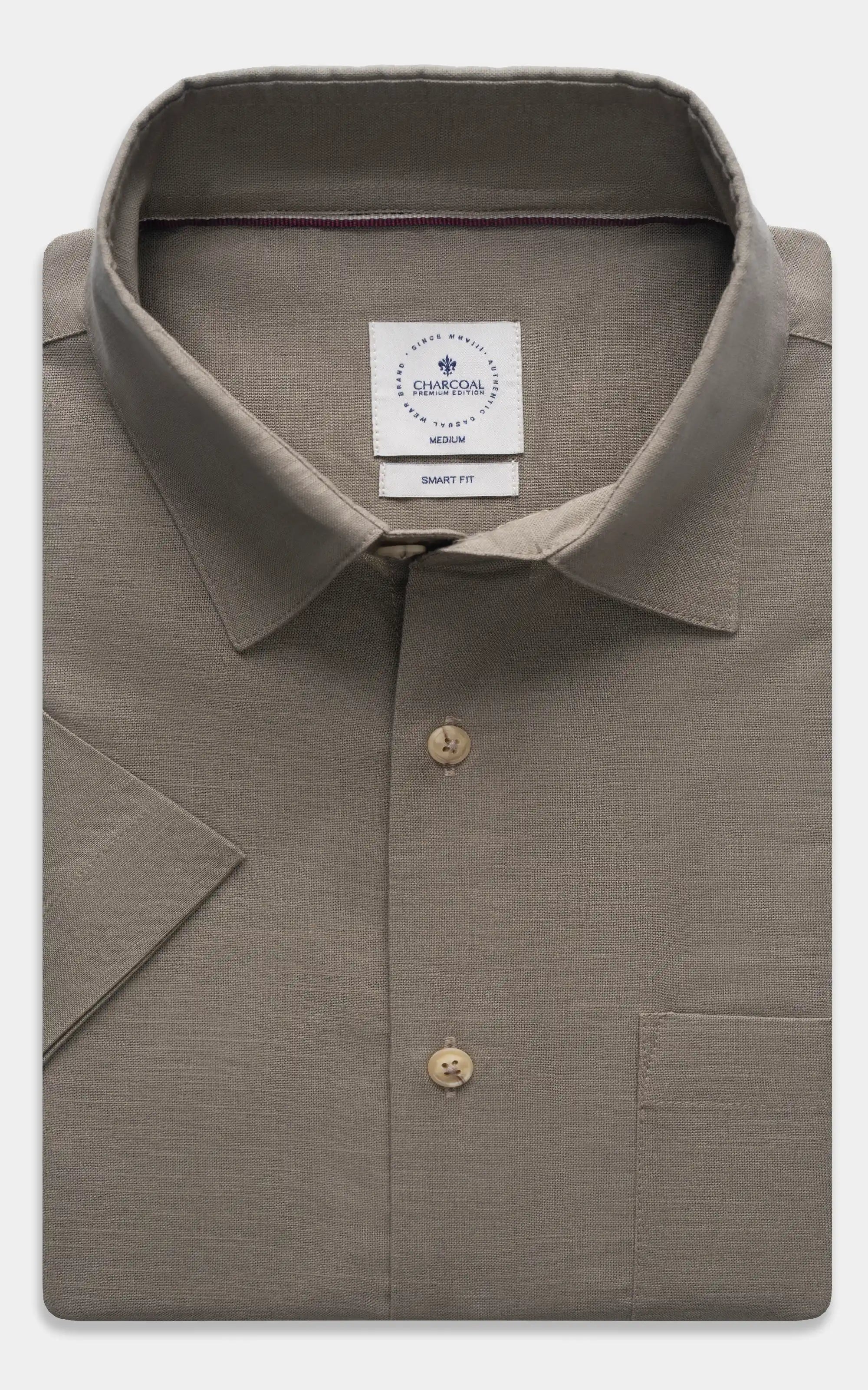 Light olive smart dress shirt with button-down collar and chest pocket