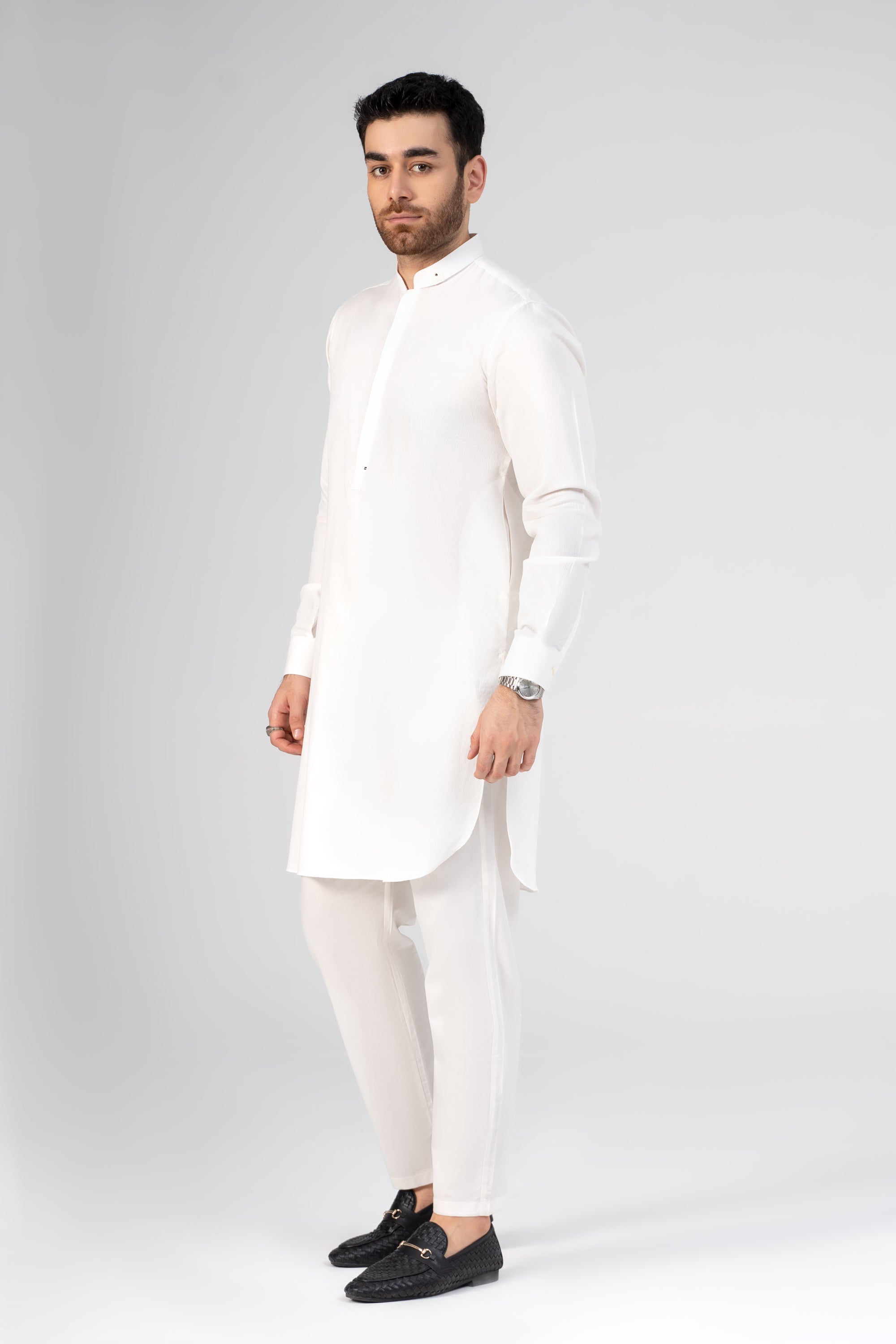 SELF DOBBY KURTA PAJAMA WHITE