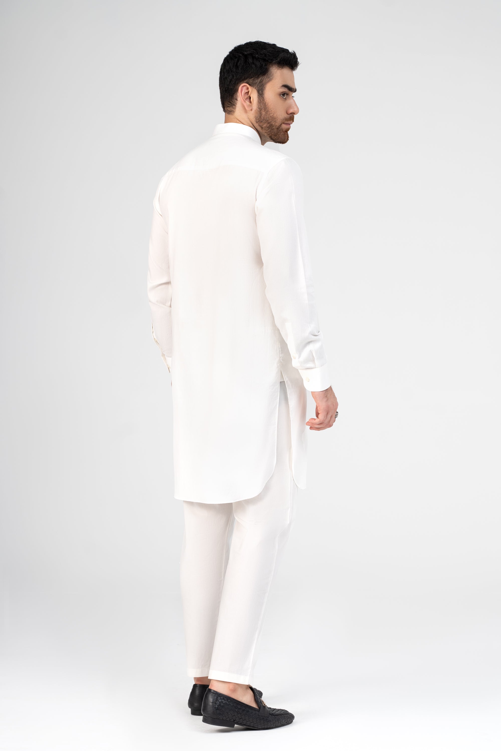 SELF DOBBY KURTA PAJAMA WHITE