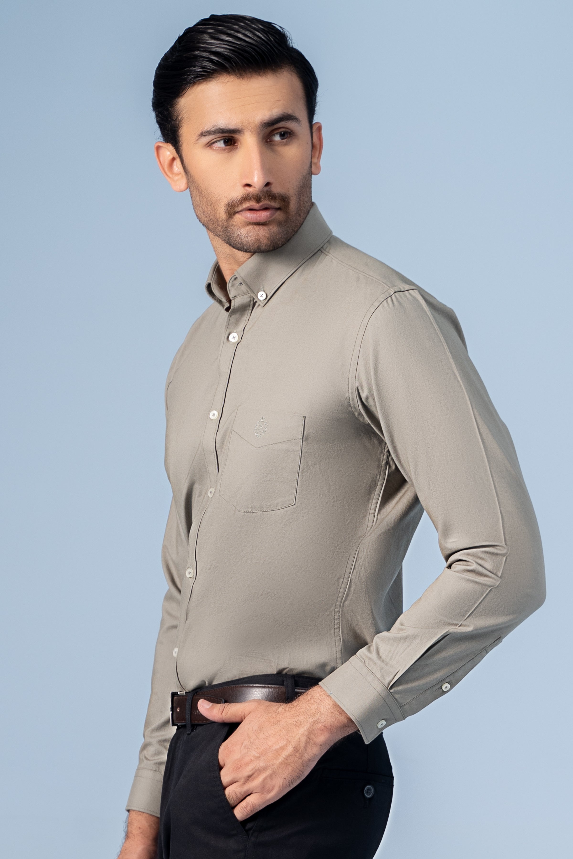 SEMI CASUAL SHIRT OLIVE - Charcoal Clothing