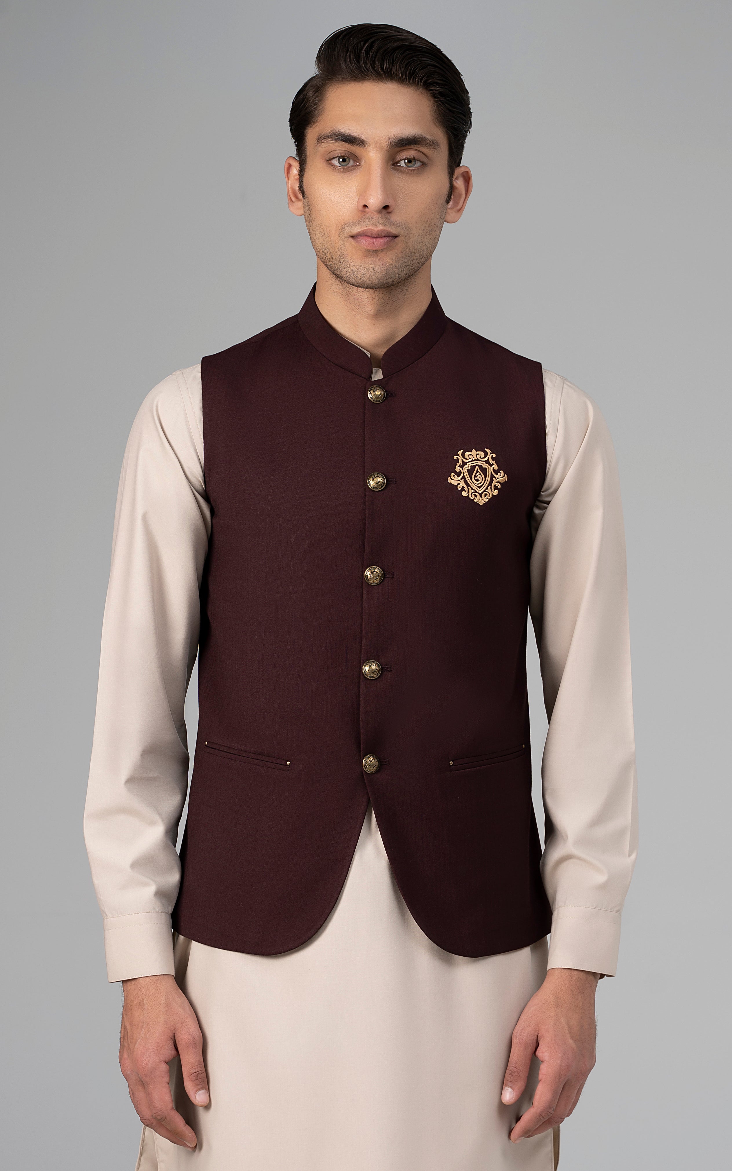 TROPICAL LOGO EMBROIDERED WAISTCOAT - SIGATURE COLLECTION DEEP MAROON