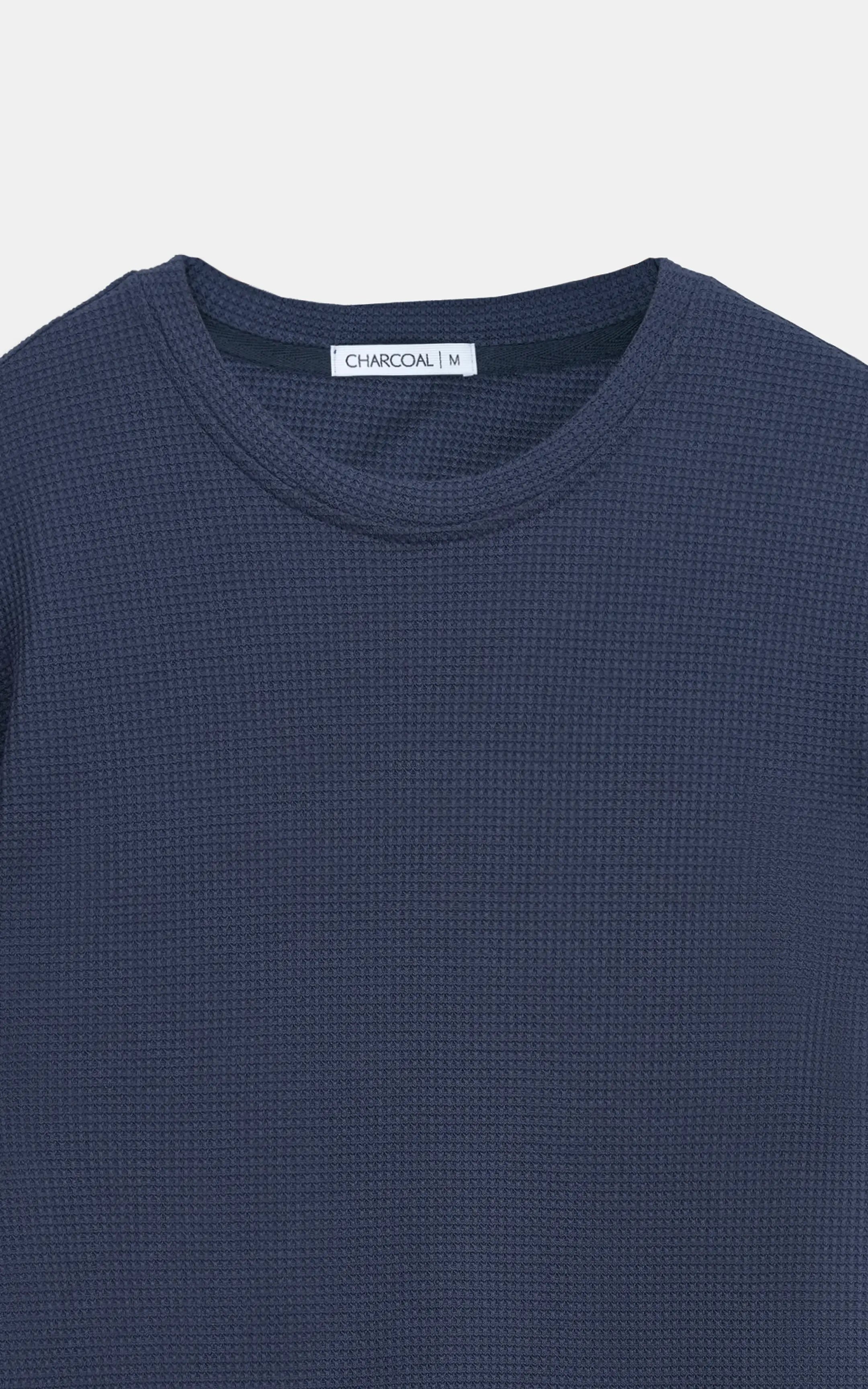 REGULAR FIT WAFFLE CREW NECK T SHIRT NAVY