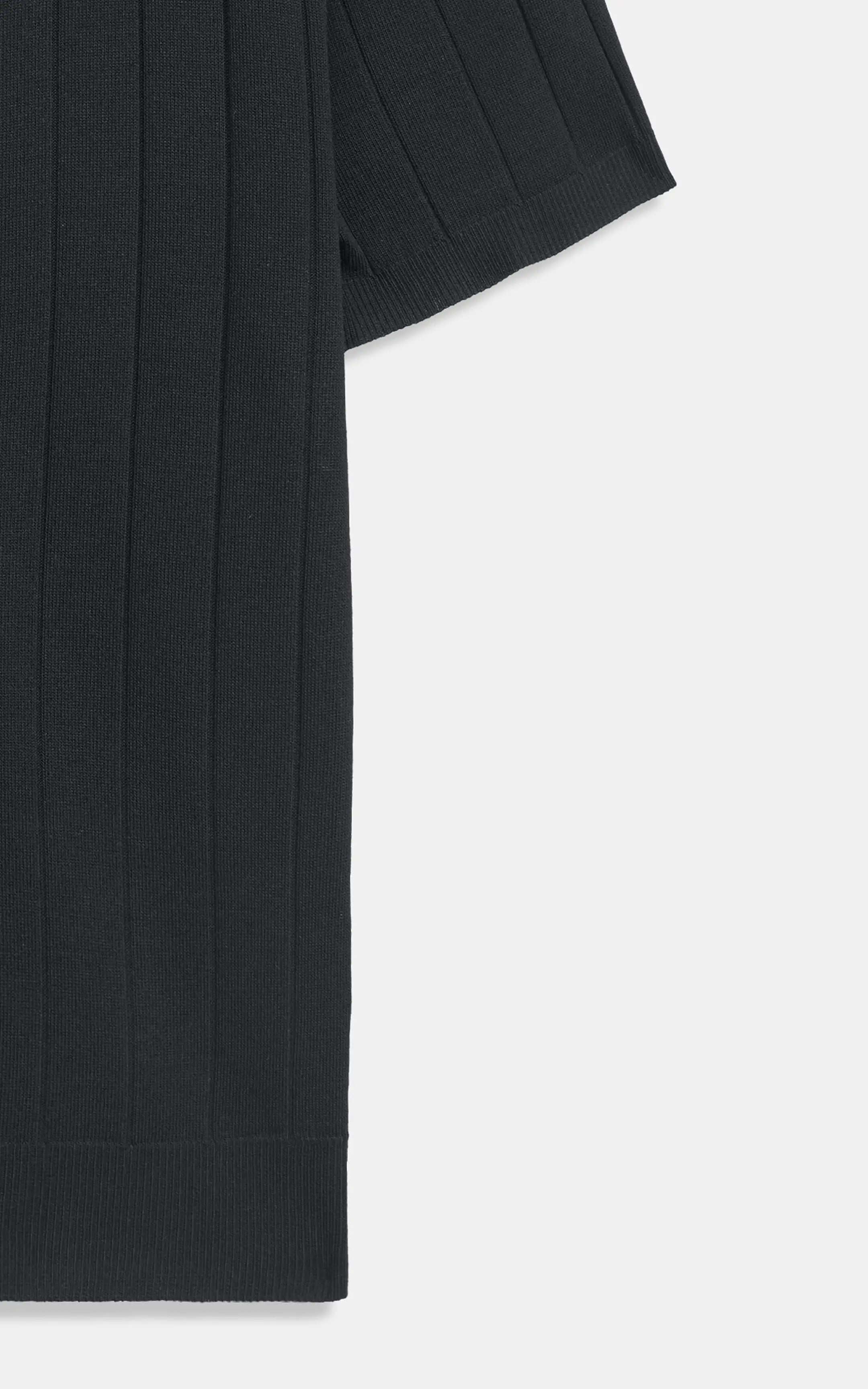 HALF SLEEVE CABLE KNIT CASUAL SHIRT BLACK