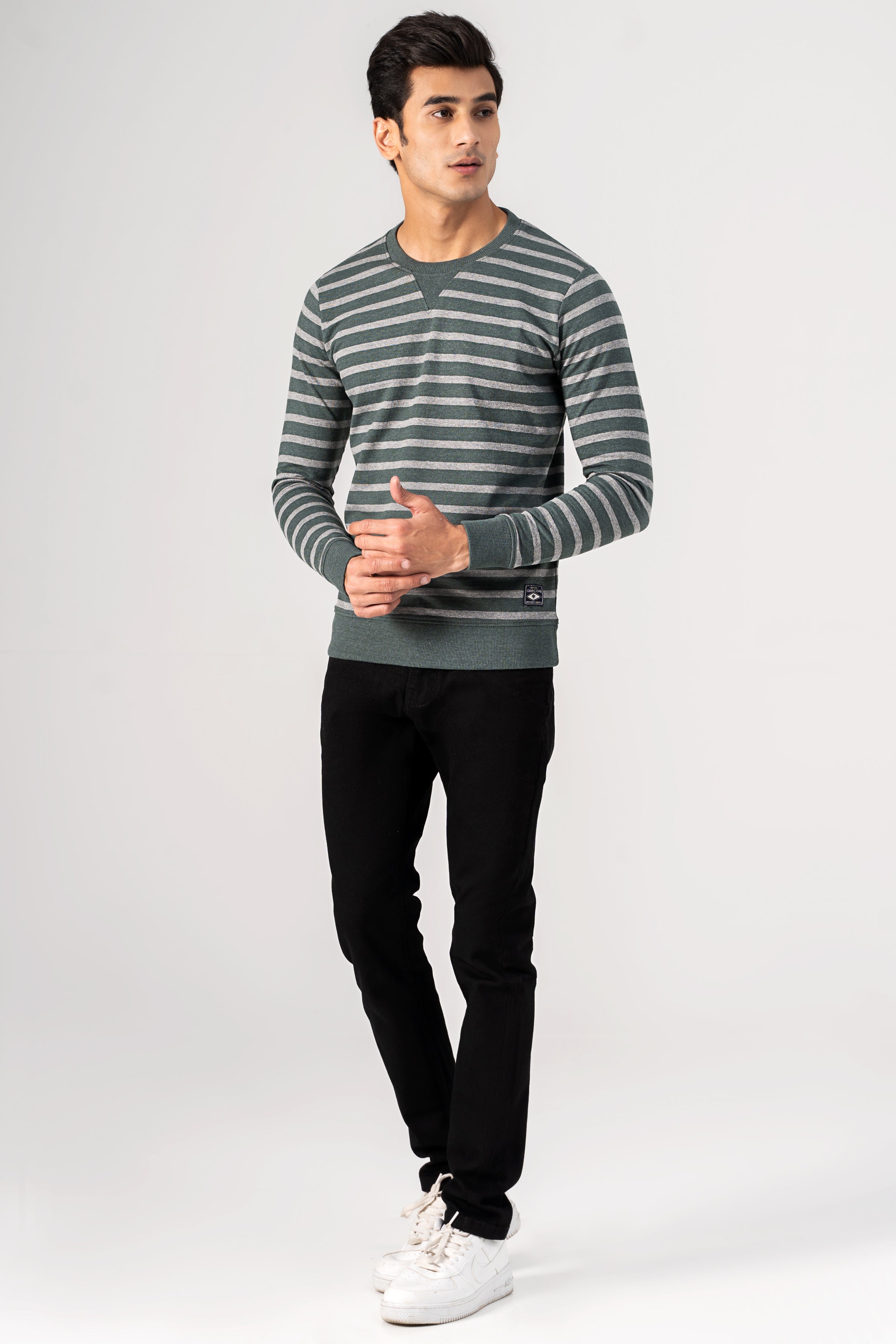 STRIPER SWEAT SHIRT GREEN GREY