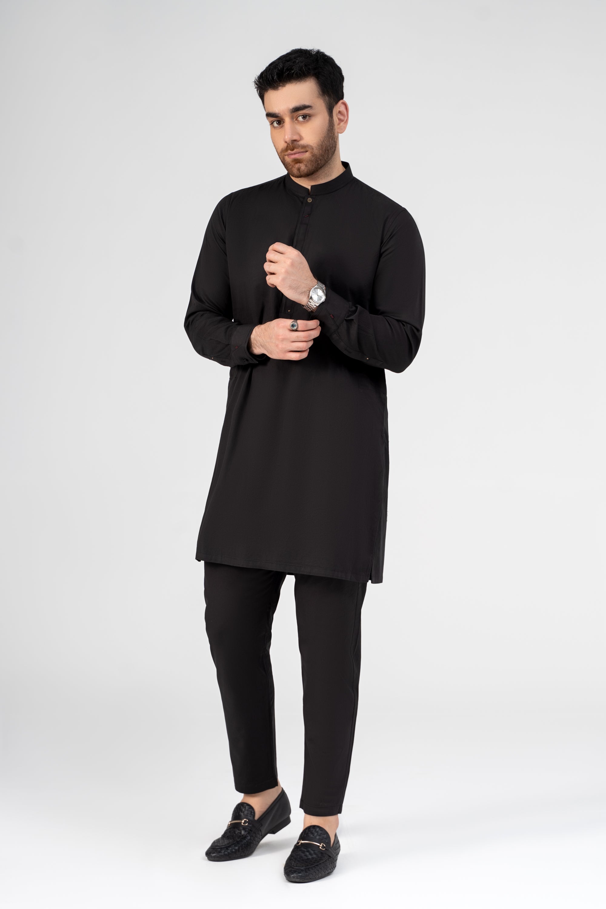TWILL COTTON KURTA PAJAMA BLACK