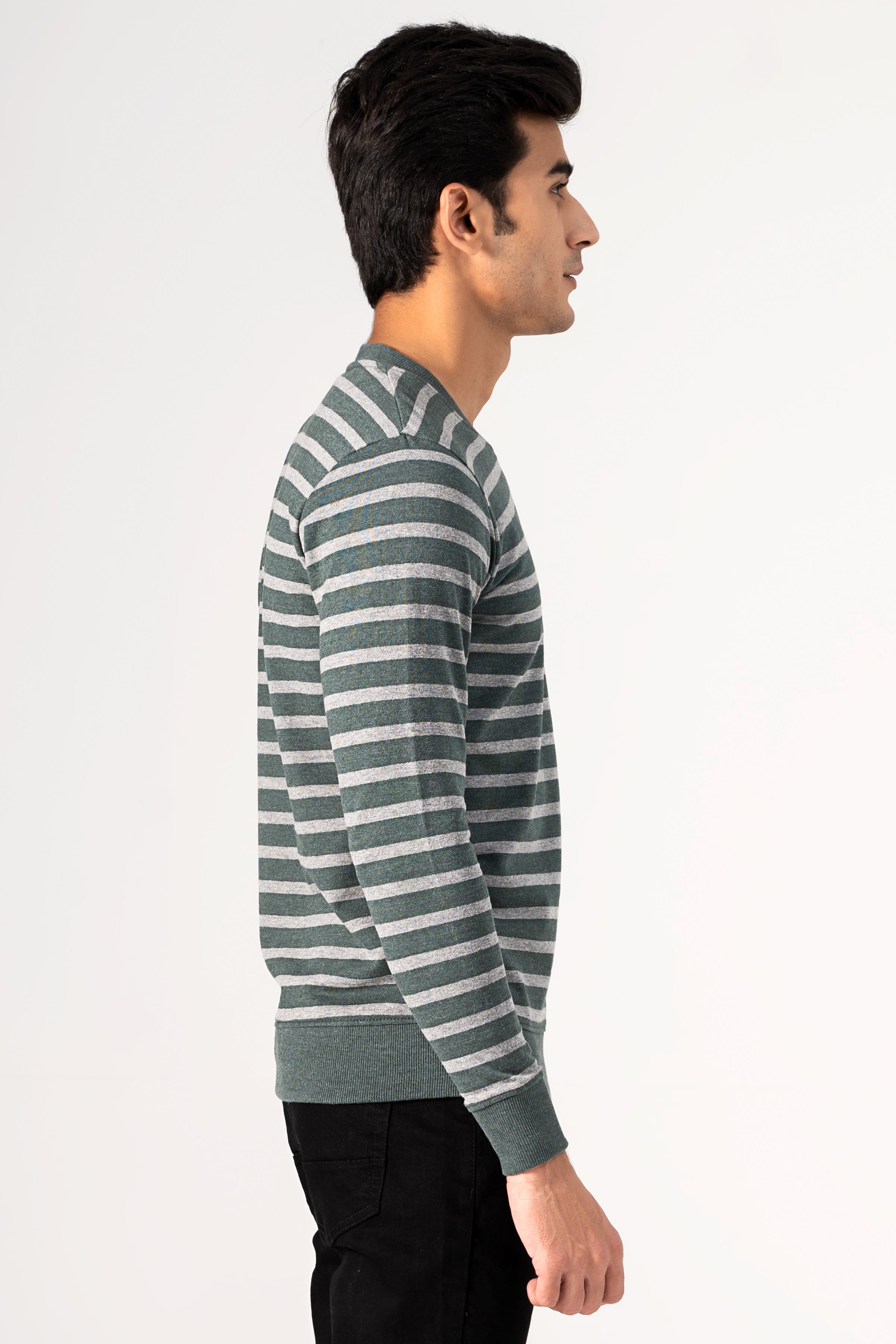 STRIPER SWEAT SHIRT GREEN GREY