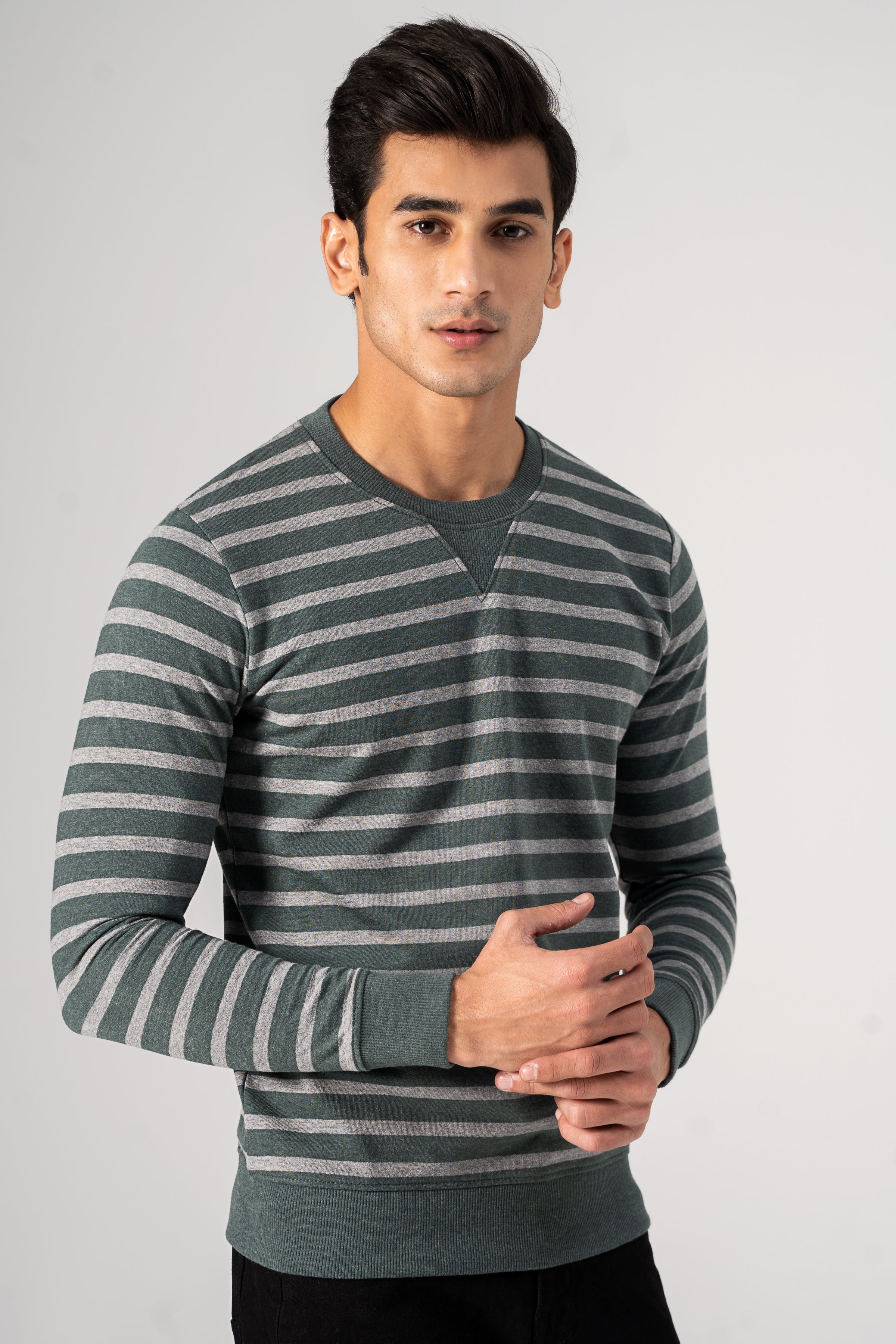 STRIPER SWEAT SHIRT GREEN GREY