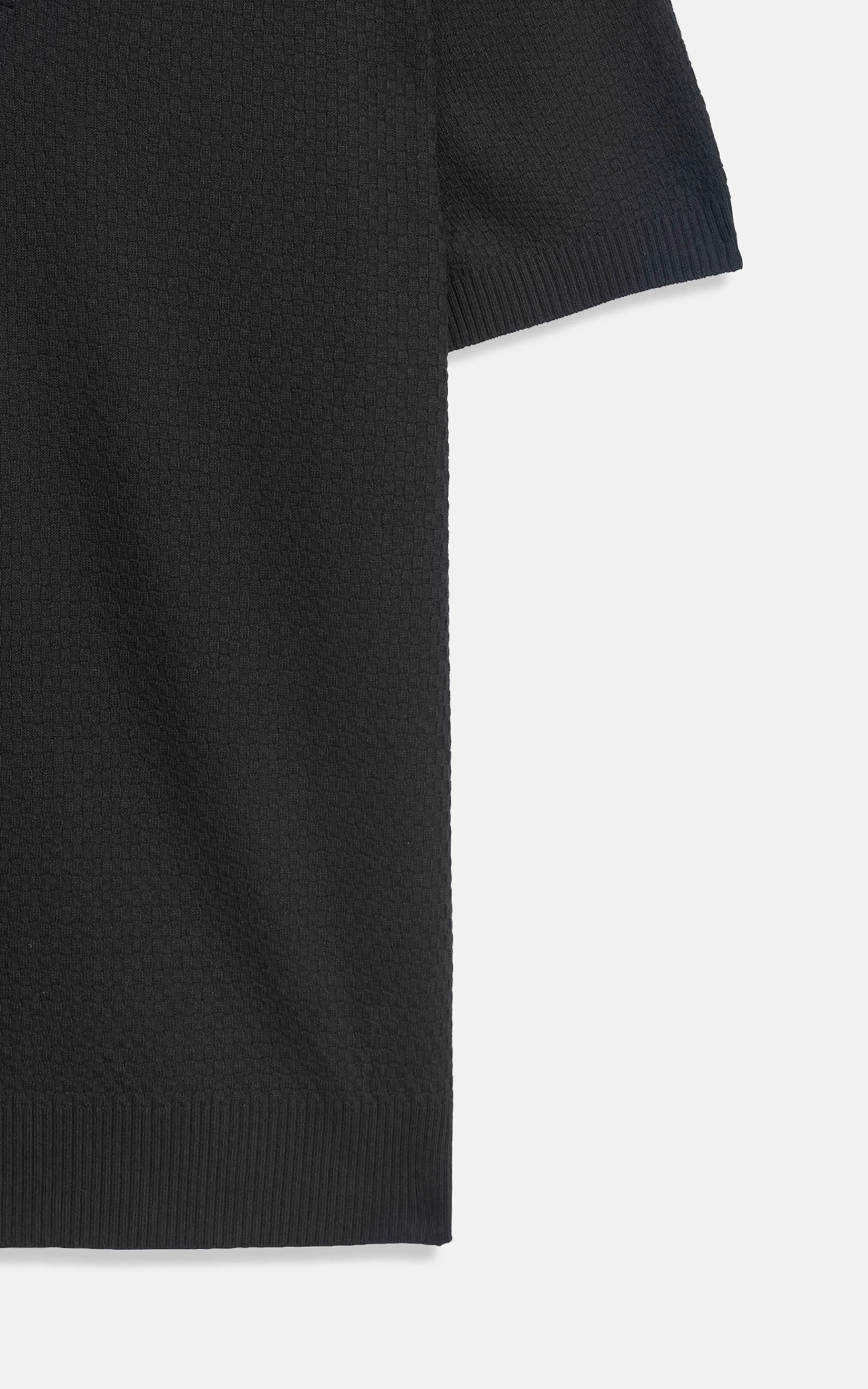 SWEATER KNIT SELF TEXTURED POLO BLACK