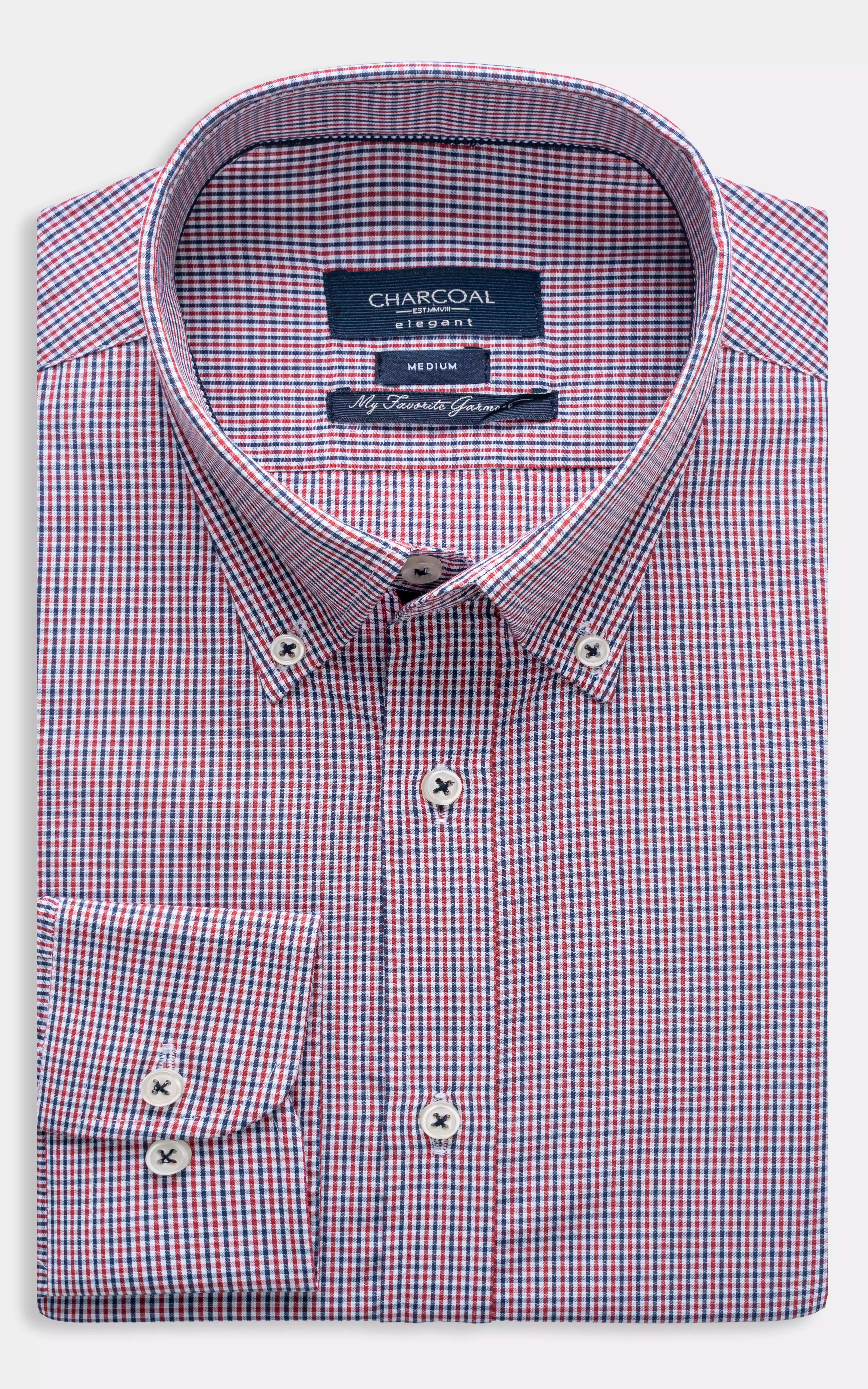 SEMI FORMAL SMART FIT CHECKED SHIRT RED NAVY CHECK
