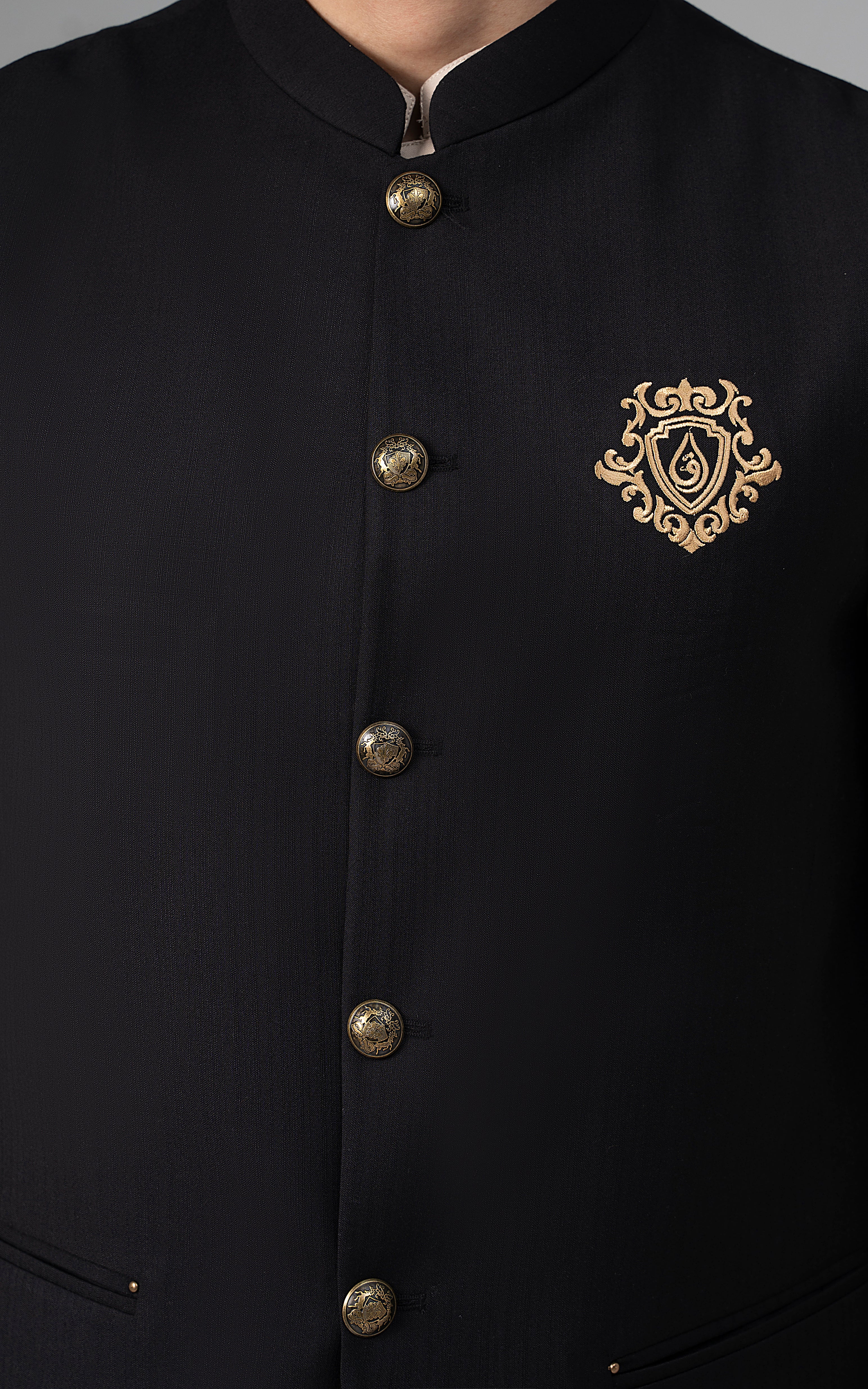 TROPICAL LOGO EMBROIDERED WAISTCOAT - SIGATURE COLLECTION BLACK