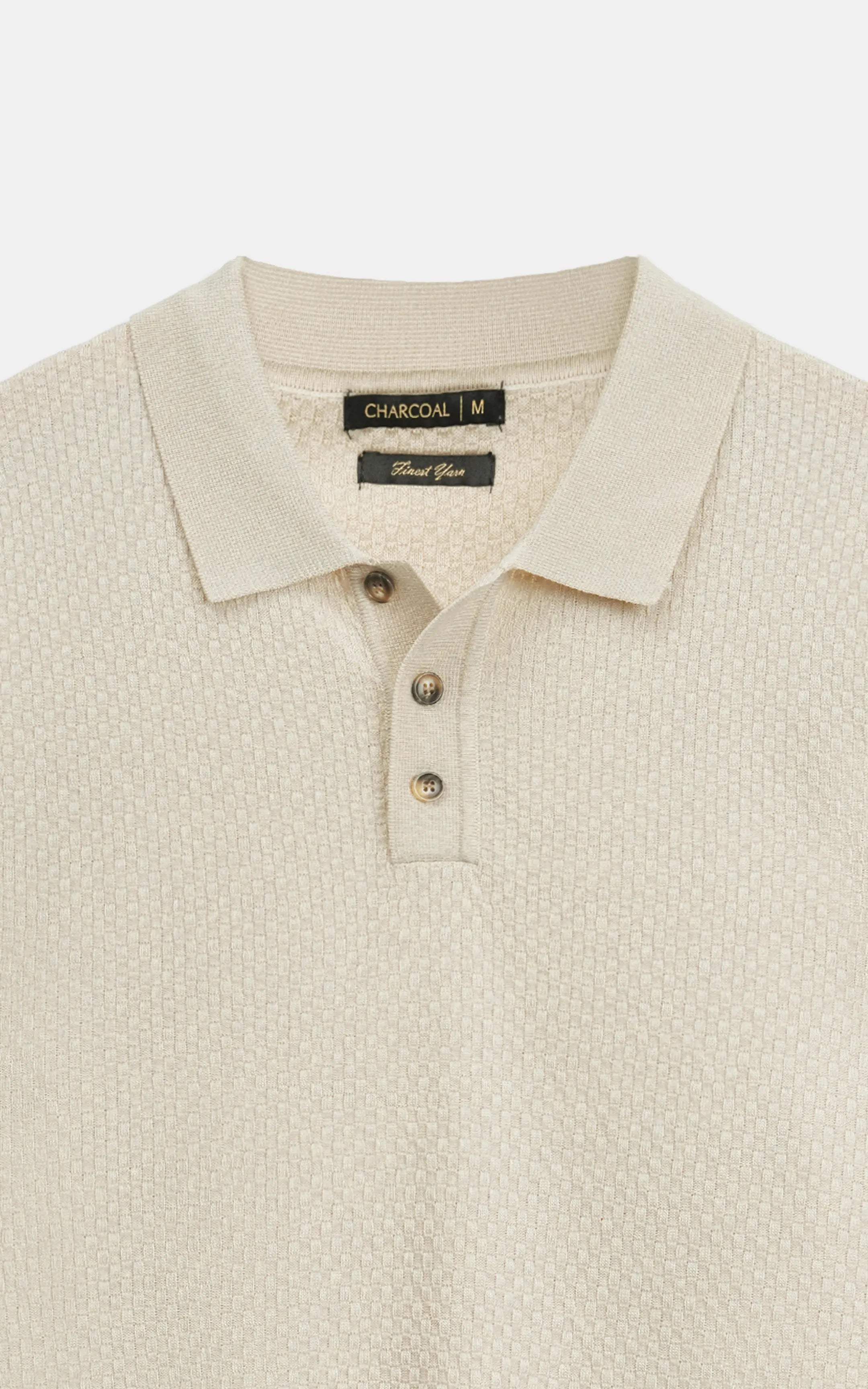 SWEATER KNIT SELF TEXTURED POLO WHITE