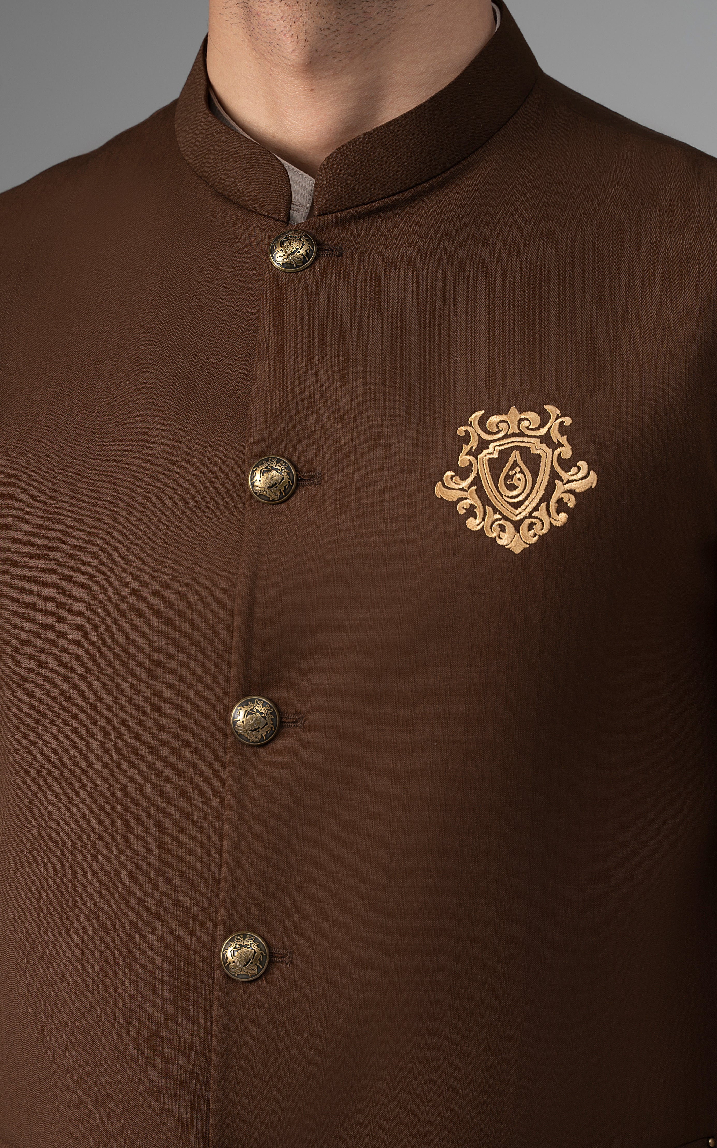 TROPICAL LOGO EMBROIDERED WAISTCOAT - SIGATURE COLLECTION BROWN