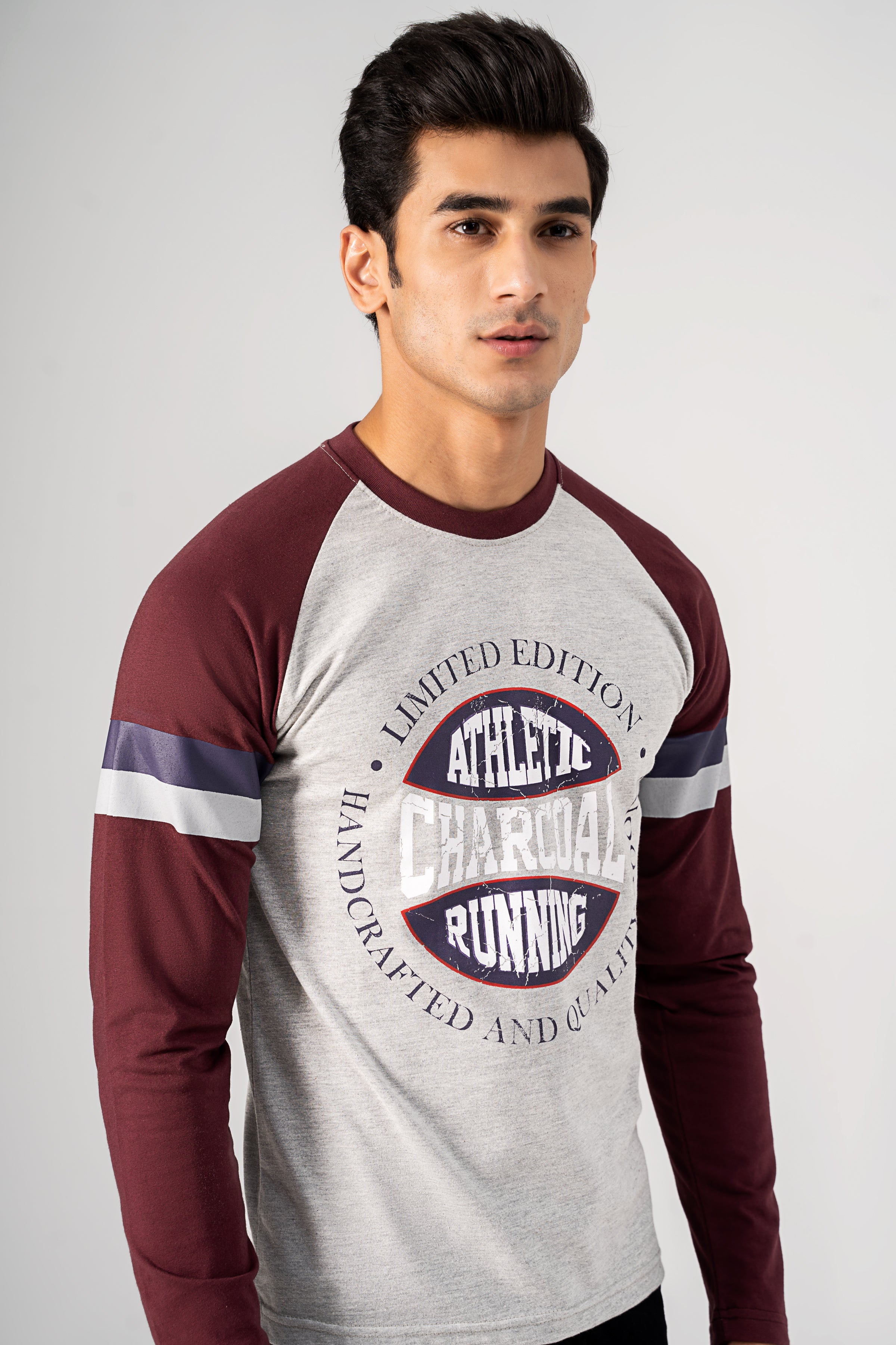 RAGLAN SLEEVE T-SHIRT GREY MAROON