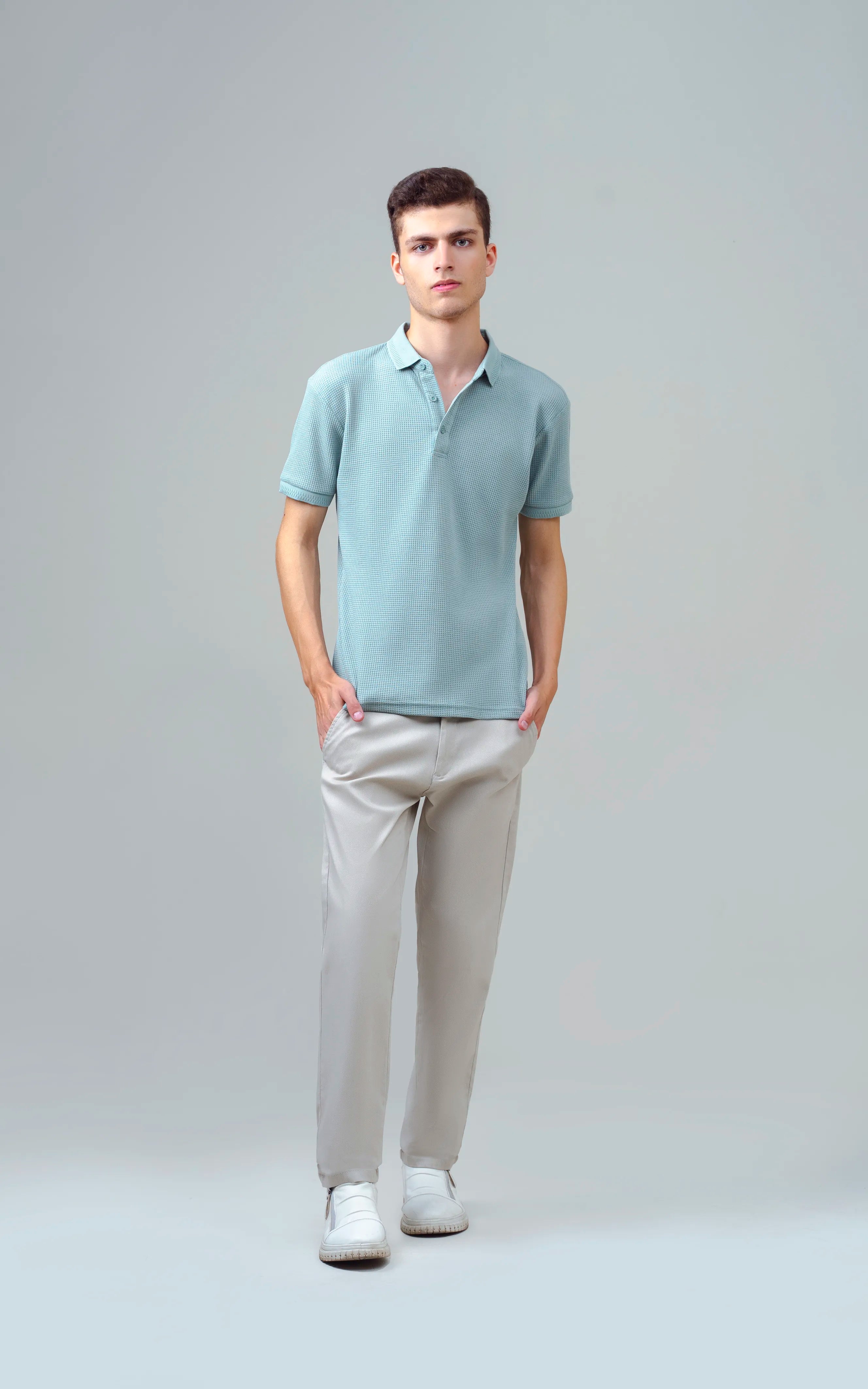 SELF JACQUARD POLO GREEN