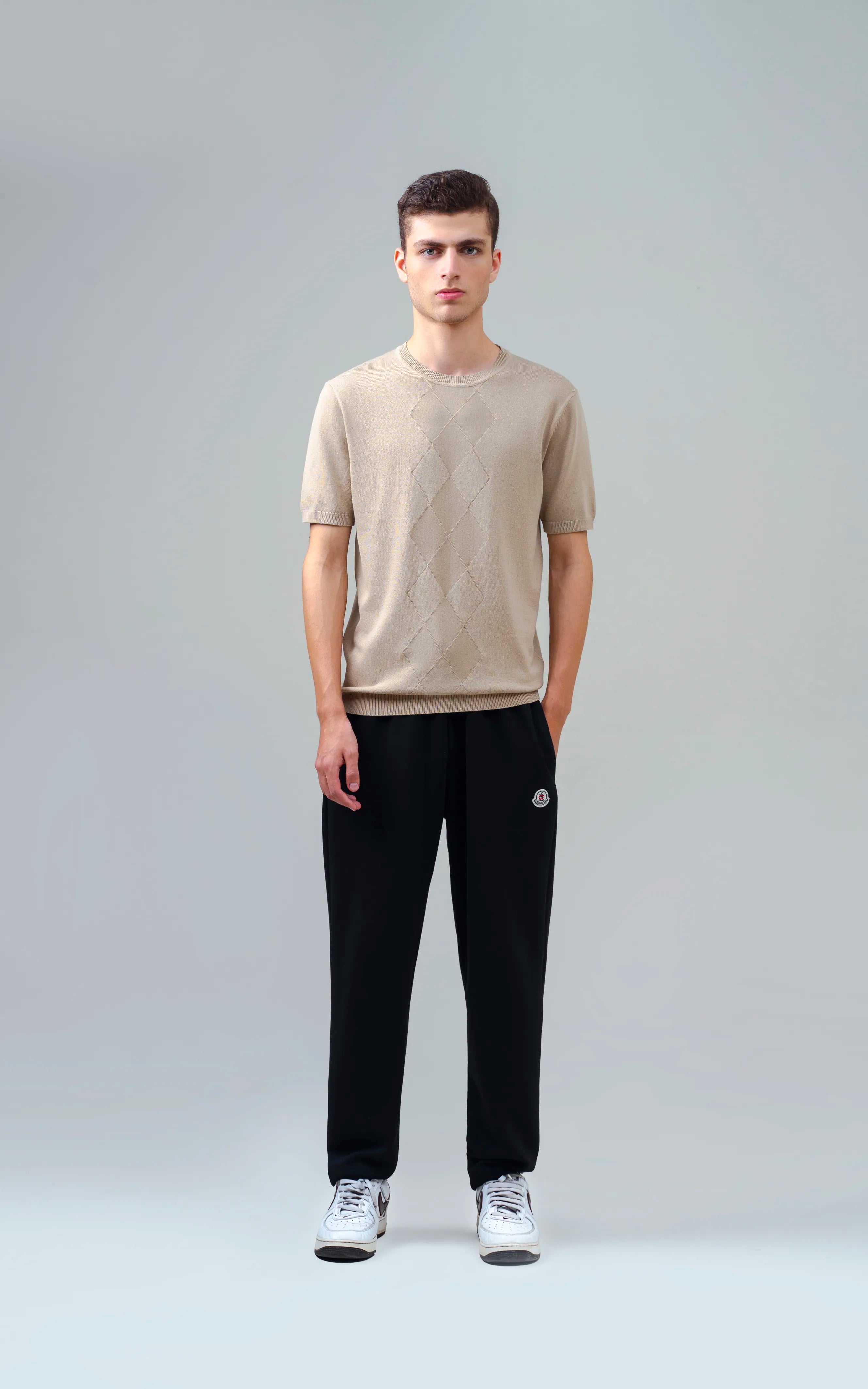 KNITTED CREW NECK T SHIRT KHAKI